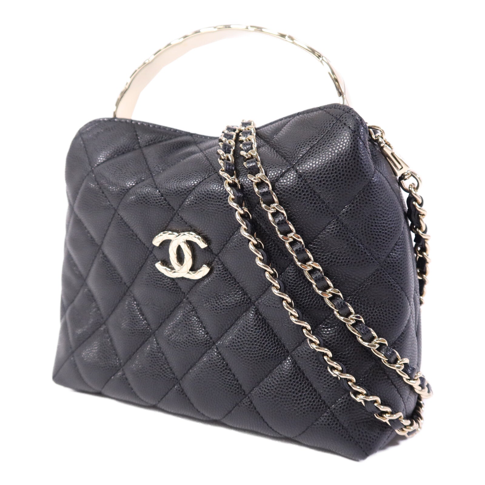 CHANEL 牛皮皮革Chain Shoulder Bag金扣鏈帶手挽肩背兩用袋