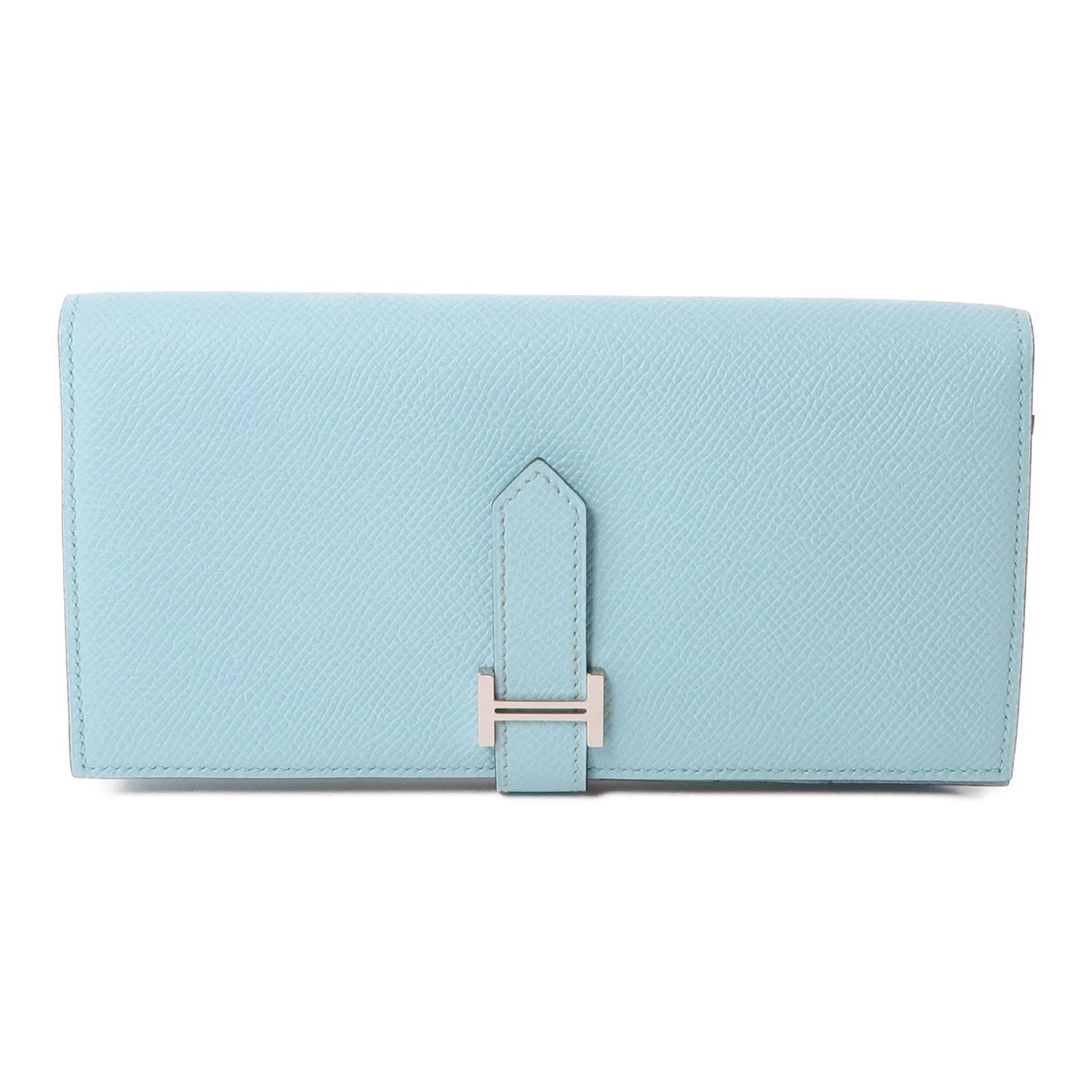 HERMES PHW Bearn Wallet Bleu Veau Epsom Leather Atoll Light Blue