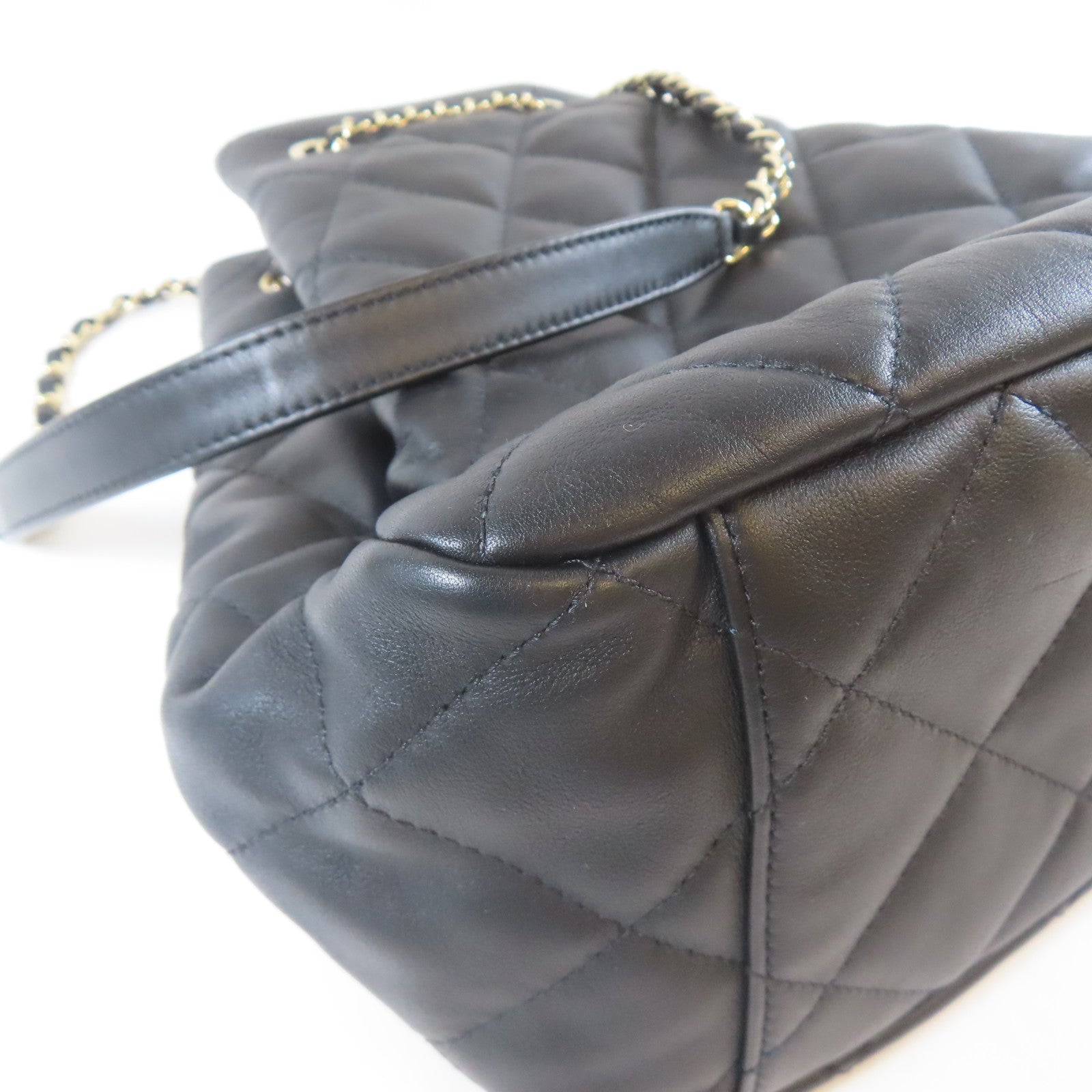 CHANEL 【激減優惠】菱格皮革Chain Shoulder金扣鏈帶肩背袋黑色