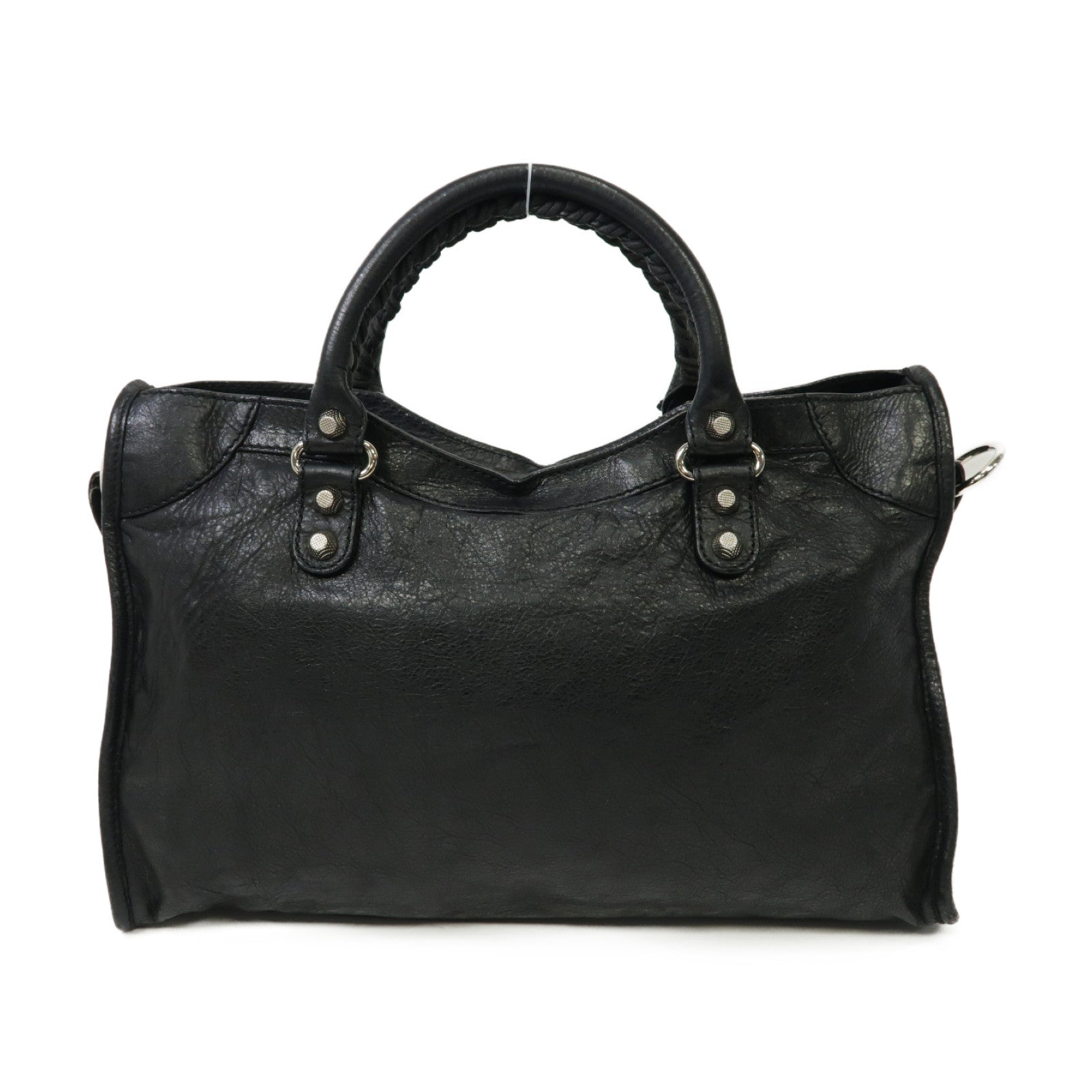 BALENCIAGA 羊皮皮革City銀扣手挽肩背兩用袋黑色