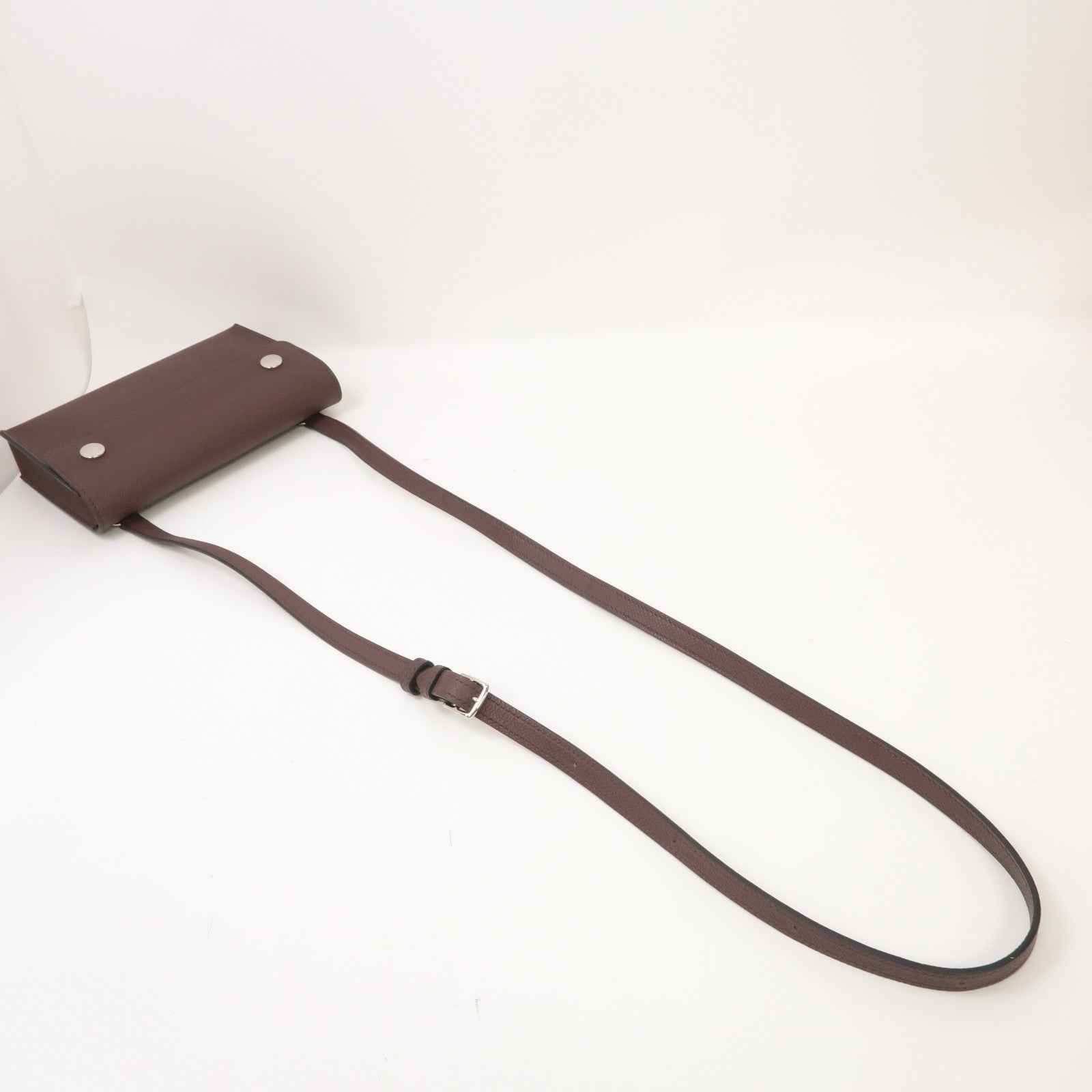 HERMES Epsom皮革Hermesnap Wallet銀扣肩背袋Rouge Sellier馬鞍紅色