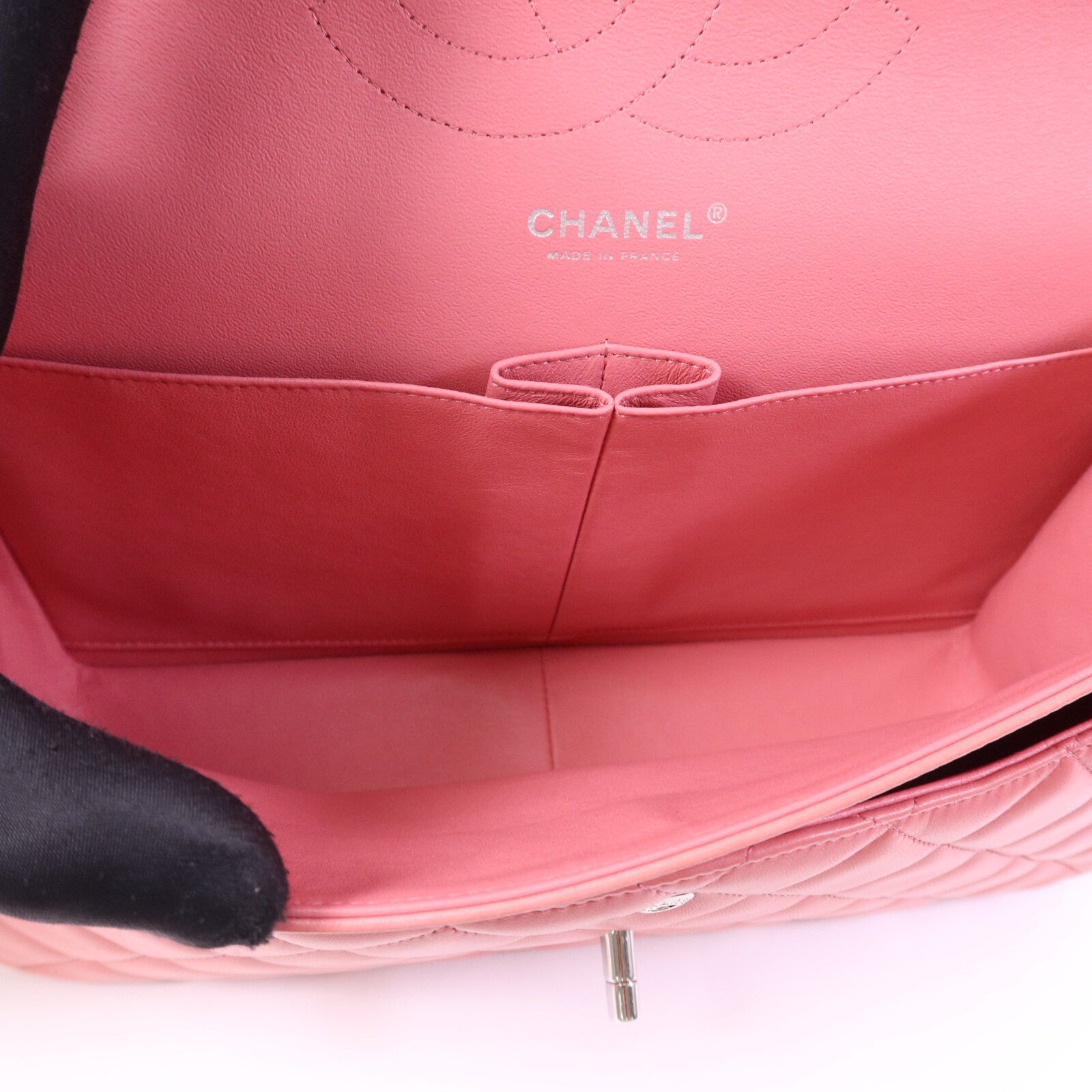 CHANEL 羊皮皮革Large Classic銀扣鏈帶肩背袋