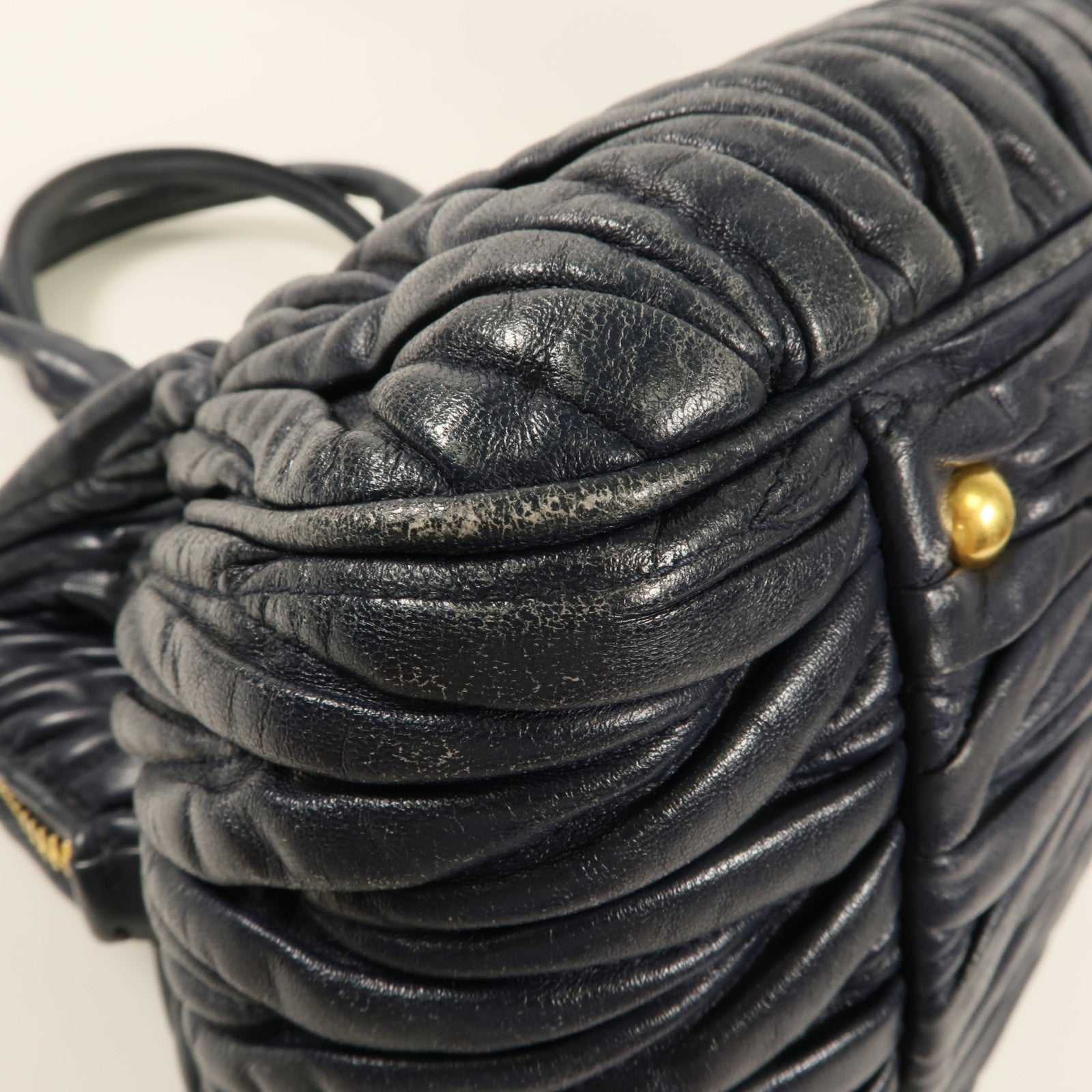 MIU MIU GHW Hand Bag Lambskin Leather Navy