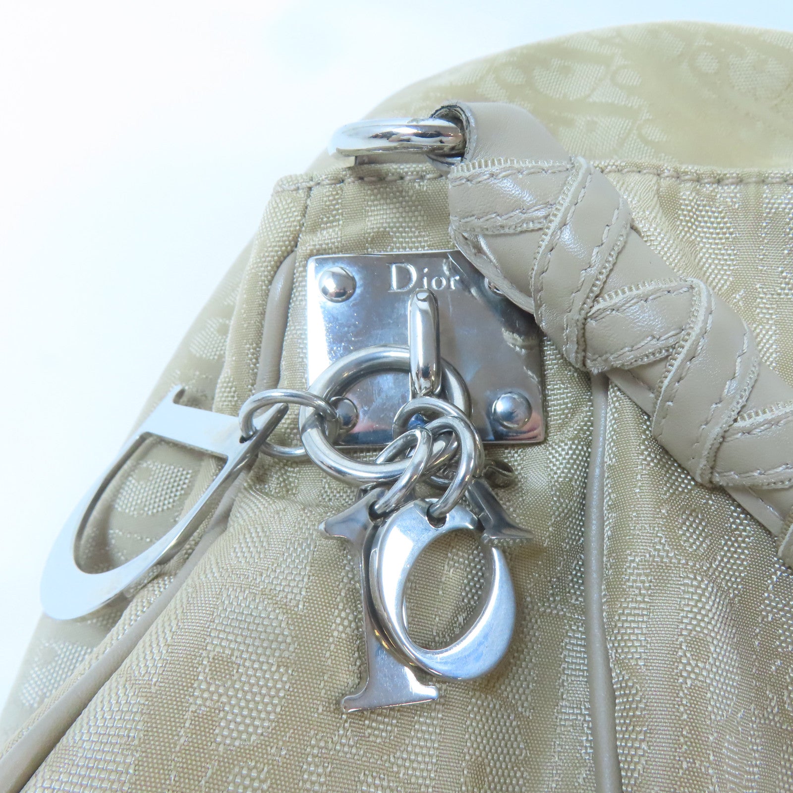 Dior 帆布Shoulder Bag銀扣肩背袋米色