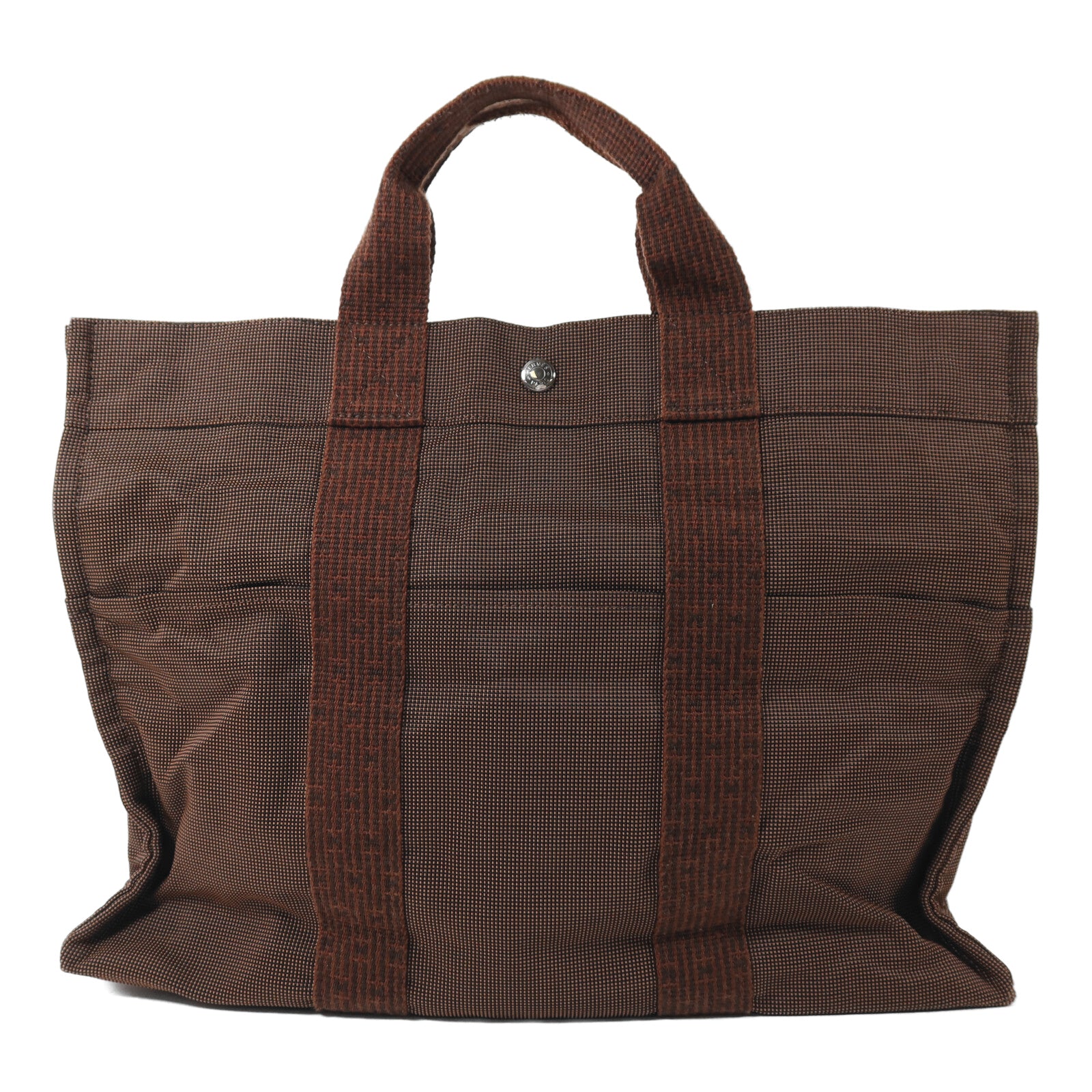HERMES 帆布Her Line MM銀扣手挽袋Brown