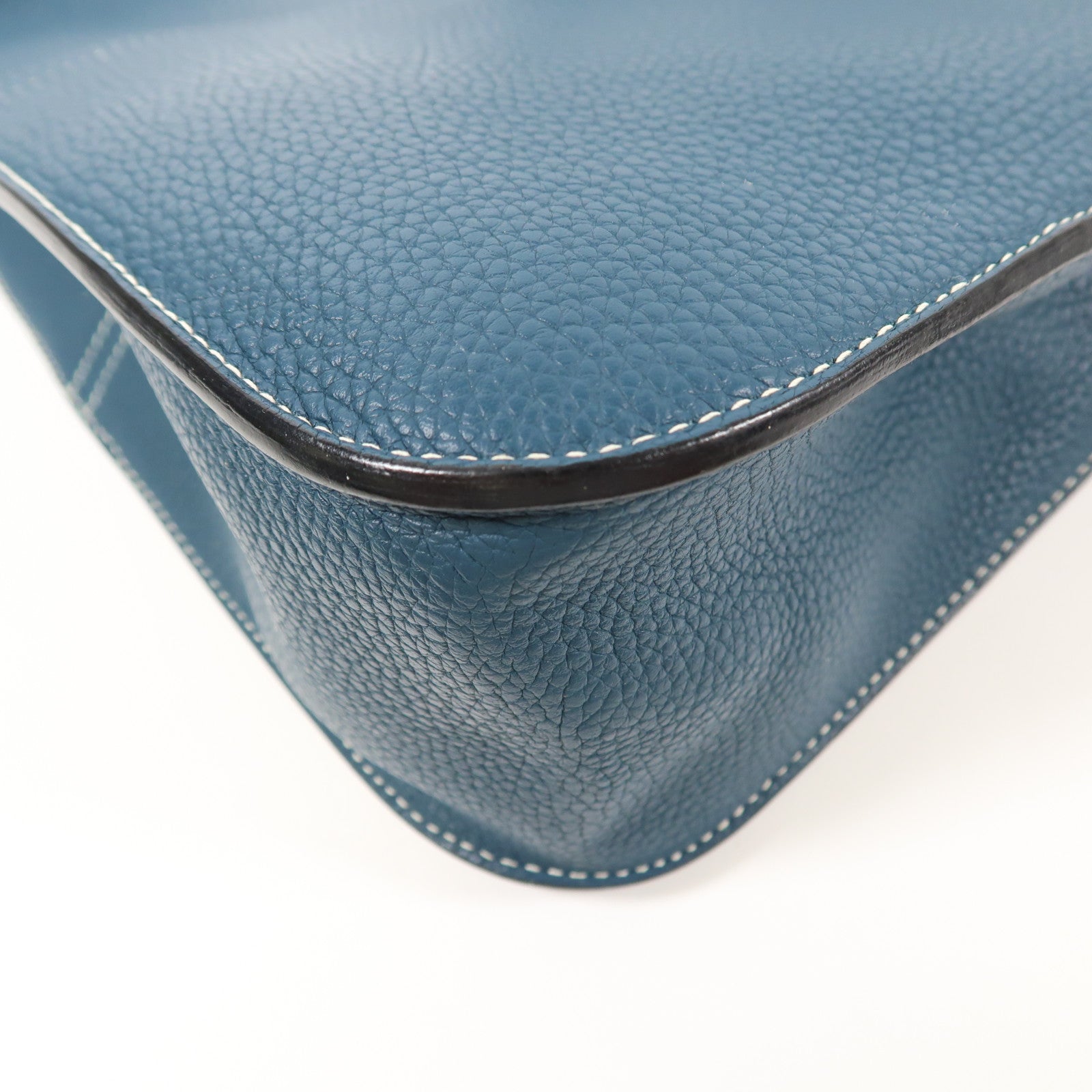 HERMES Clemence皮革Halzan 31銀扣手挽肩背兩用袋Bleu Ocean