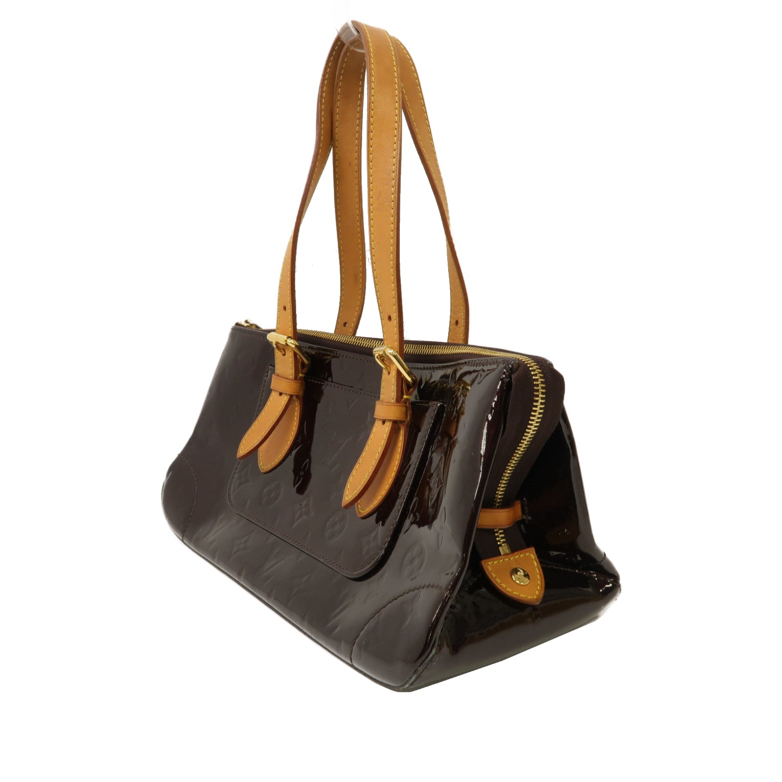 LOUIS VUITTON Monogram Vernis Rosewood Avenue金扣肩背袋酒紅色