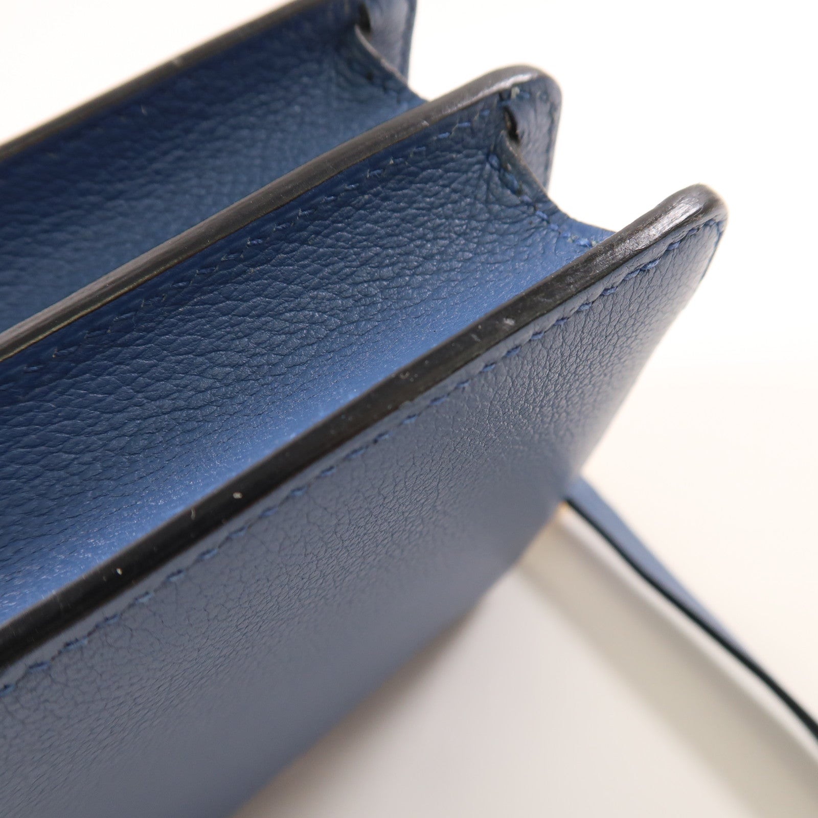 HERMES Evercolor皮革Mini Roulis金扣肩背袋Bleu Agate/藍色