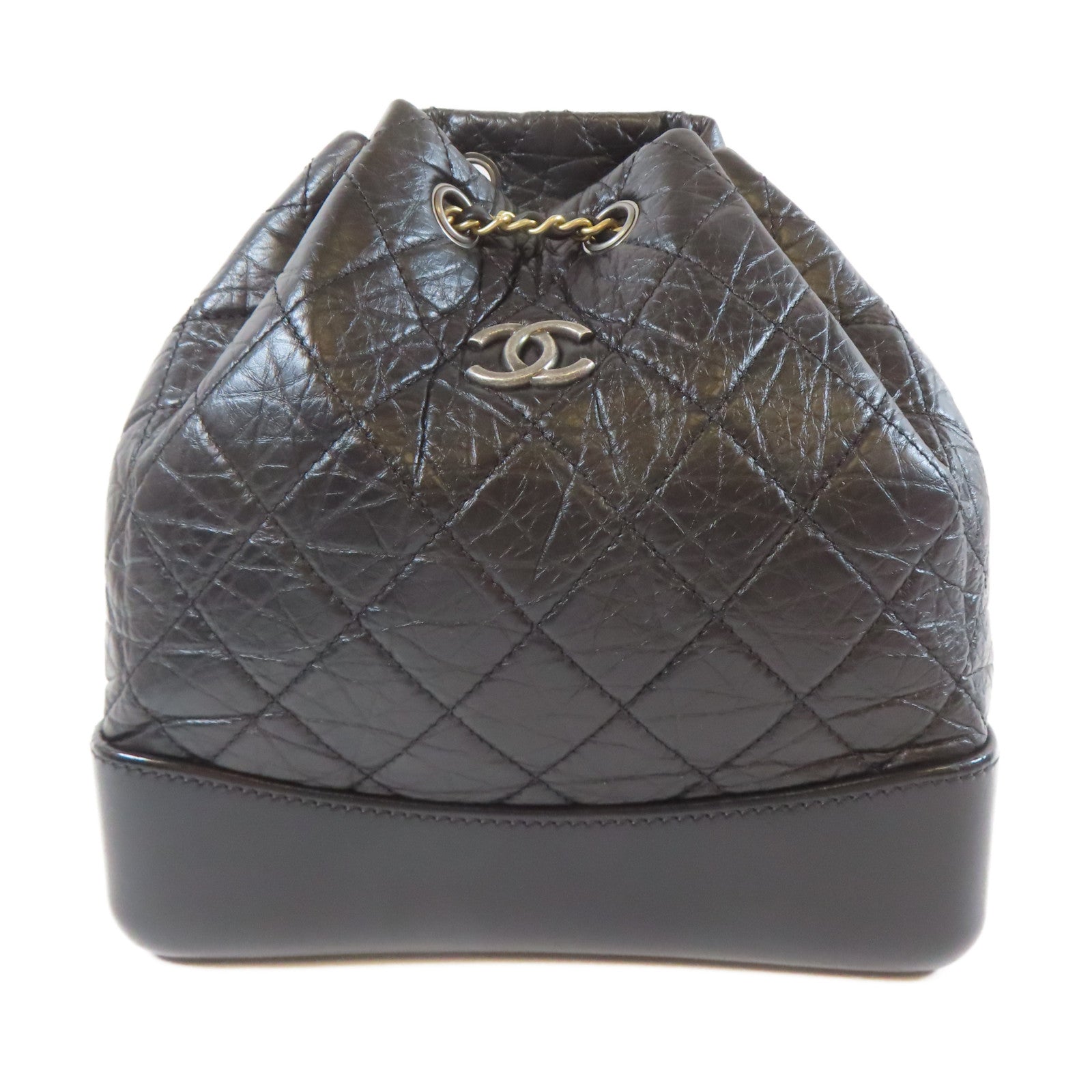 CHANEL 菱格牛皮皮革Gabrielle Backpack Small鏈帶背包黑色
