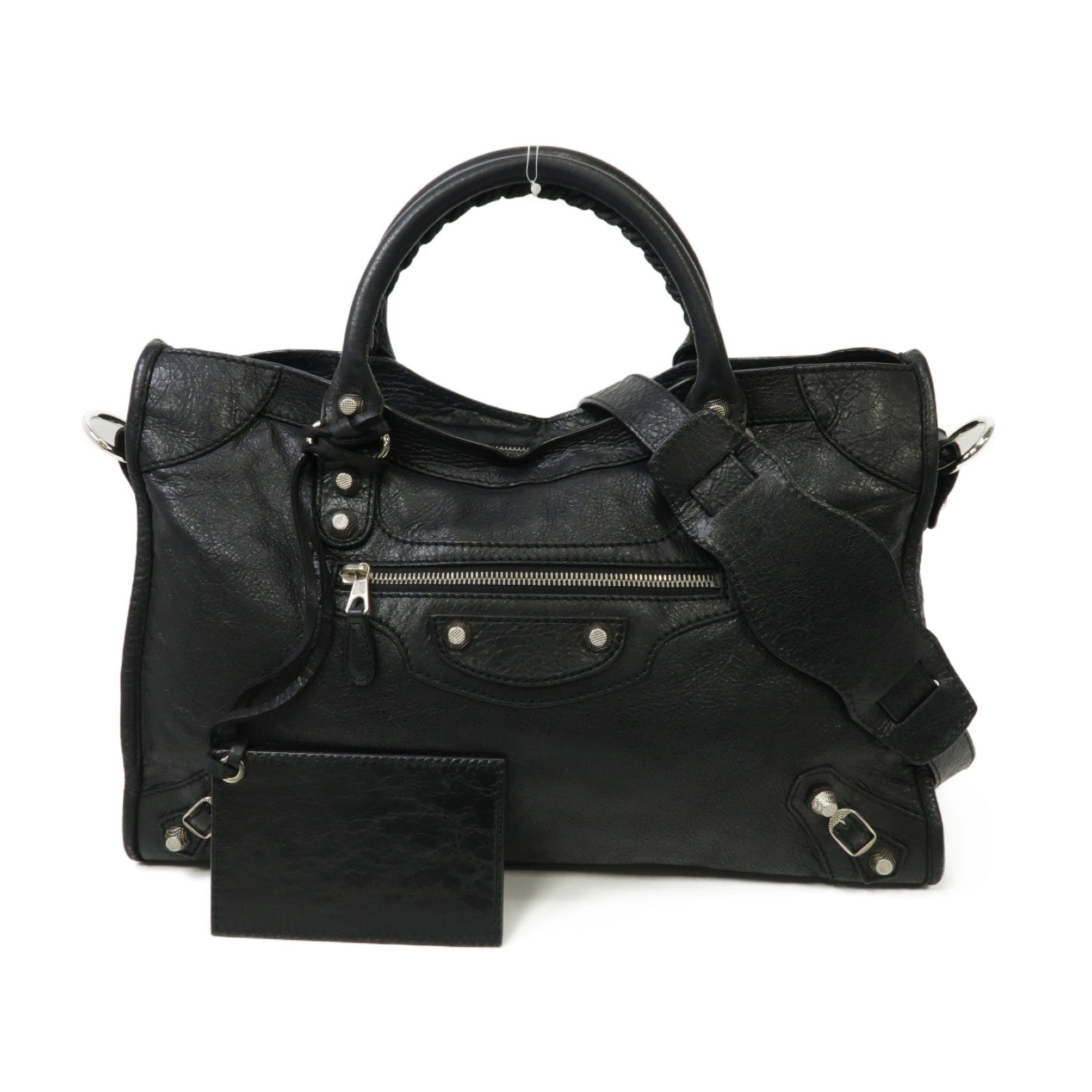 BALENCIAGA 羊皮皮革City銀扣手挽肩背兩用袋黑色