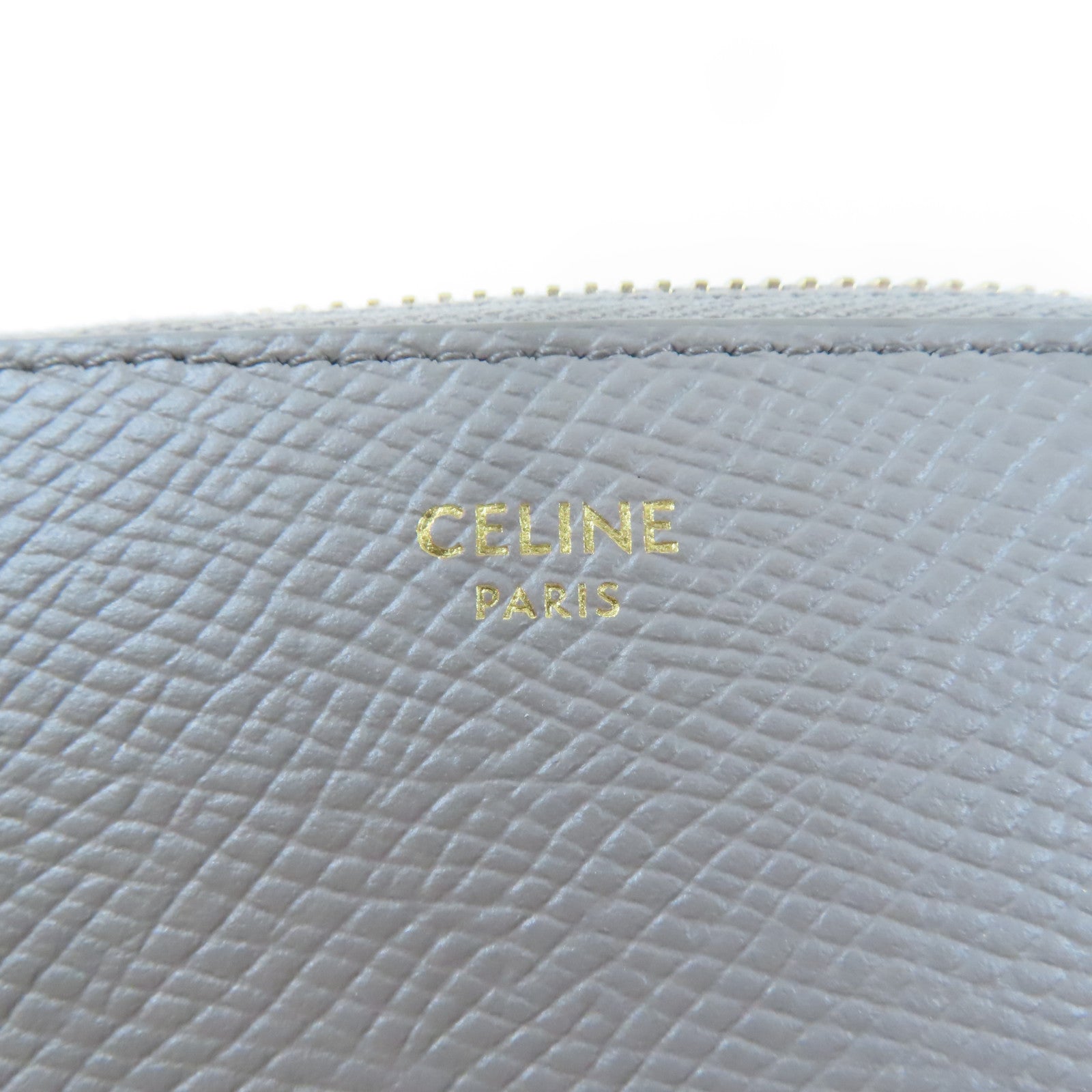CELINE 牛皮皮革Small Zipped Wallet金扣錢包灰色