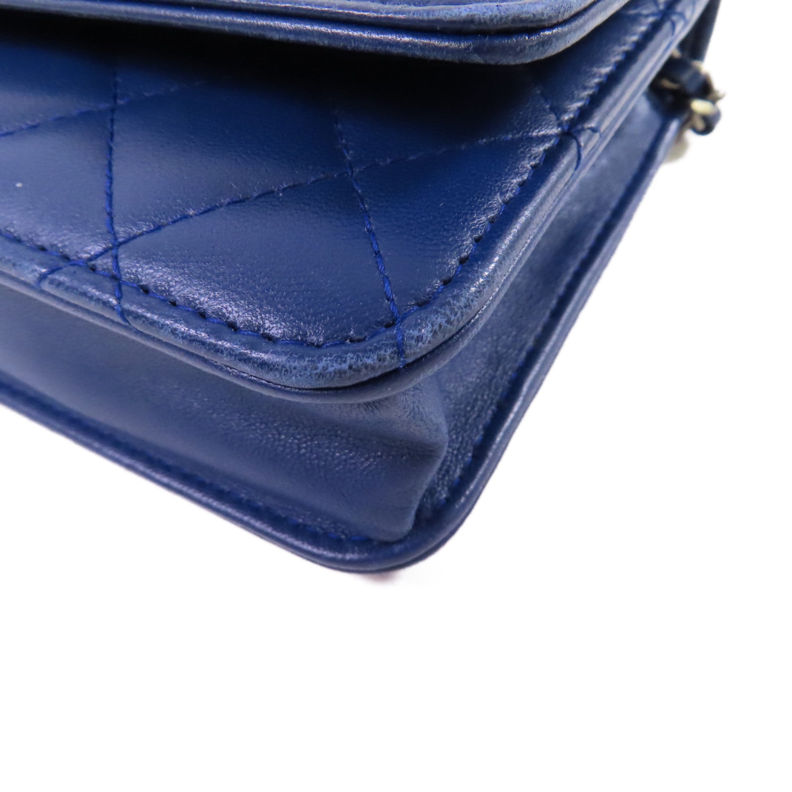 CHANEL 【激減優惠】菱格羊皮皮革WOC Wallet On Chain Shoulder Bag銀扣鏈帶肩背袋藍色