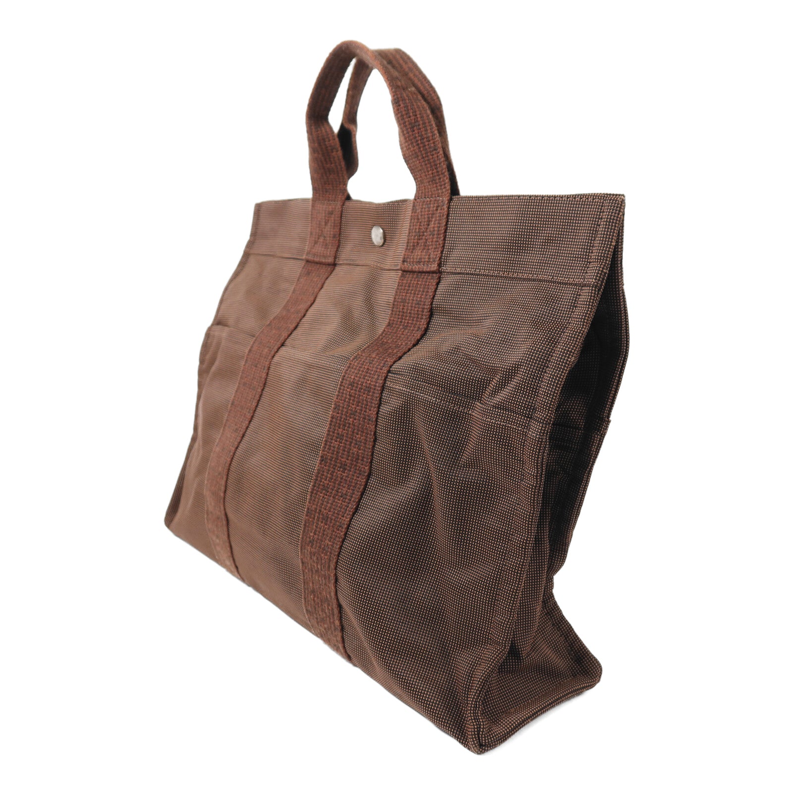 HERMES 帆布Her Line MM銀扣手挽袋Brown