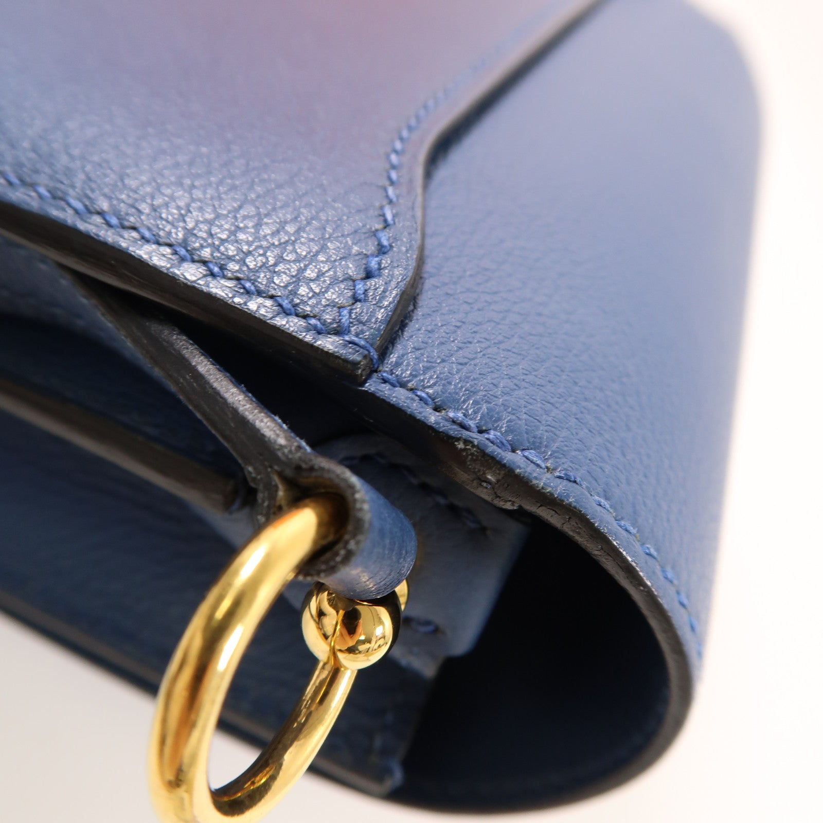 HERMES Evercolor皮革Mini Roulis金扣肩背袋Bleu Agate/藍色
