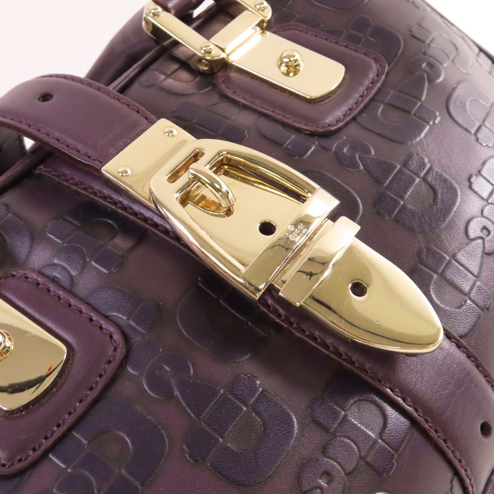 GUCCI 牛皮皮革Horsebit Handbag金扣手挽袋紫色