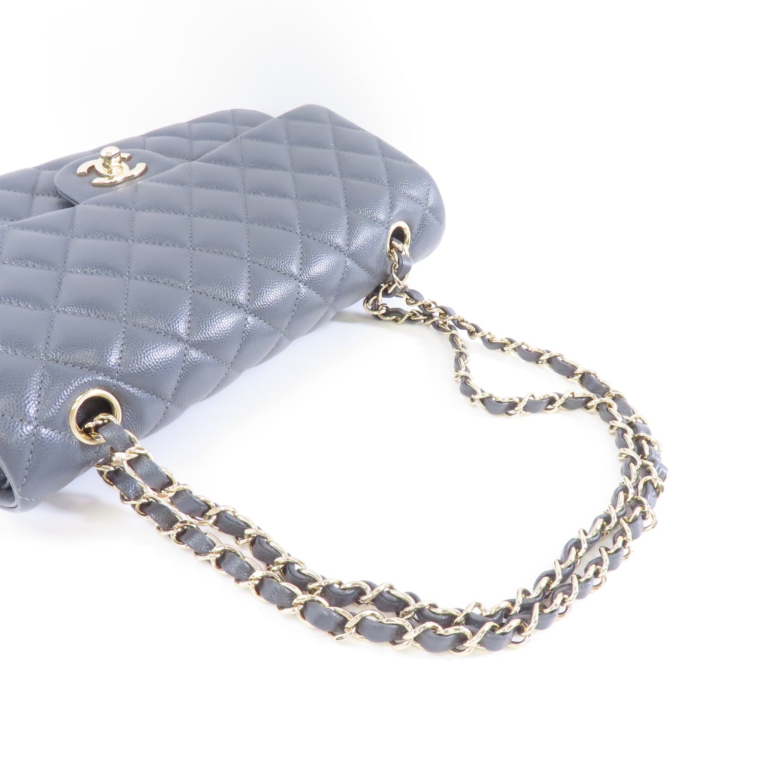 CHANEL 菱格牛皮皮革Classic 25金扣鏈帶肩背袋灰色