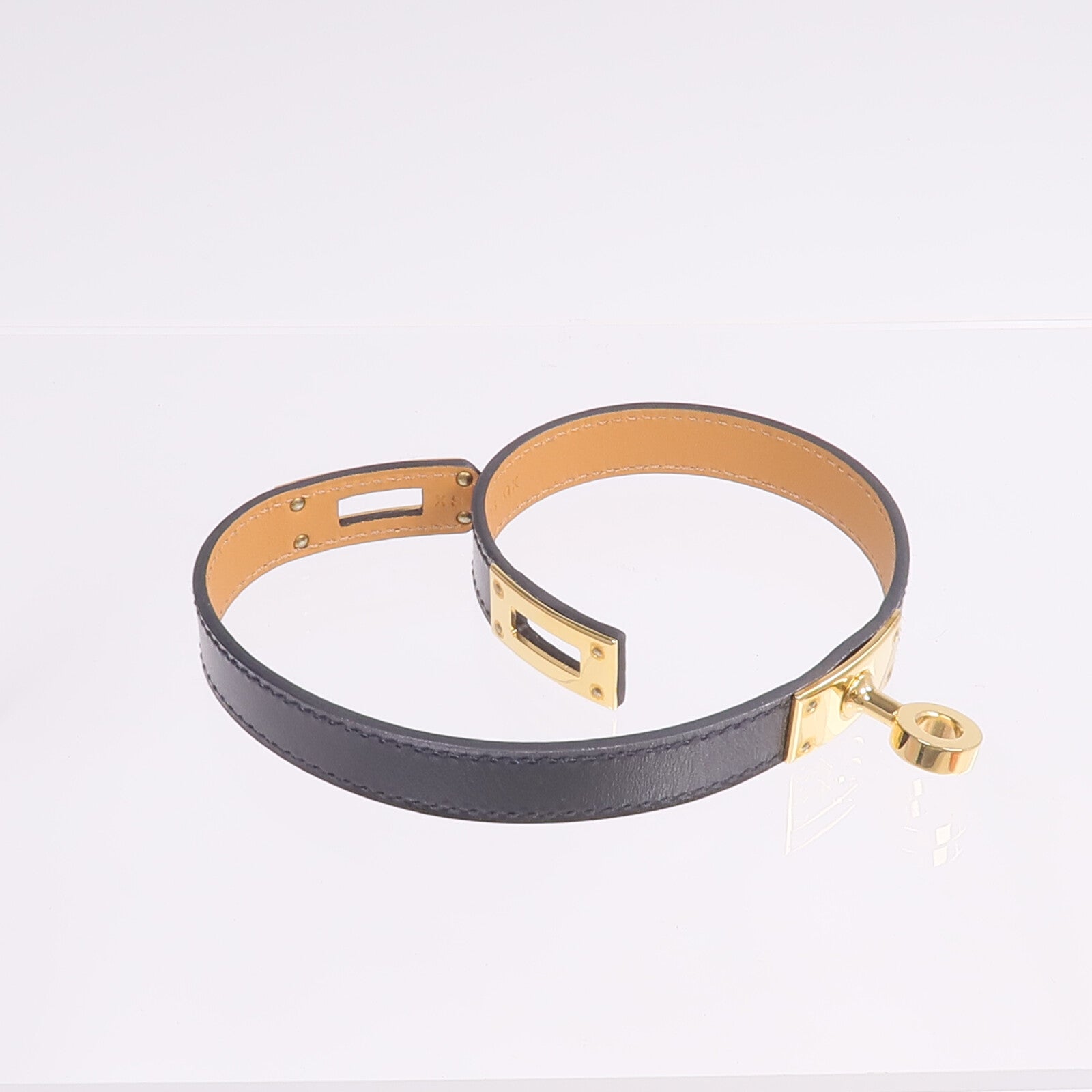 HERMES Box Calf皮革Kelly Double Tour金扣手鏈Noir