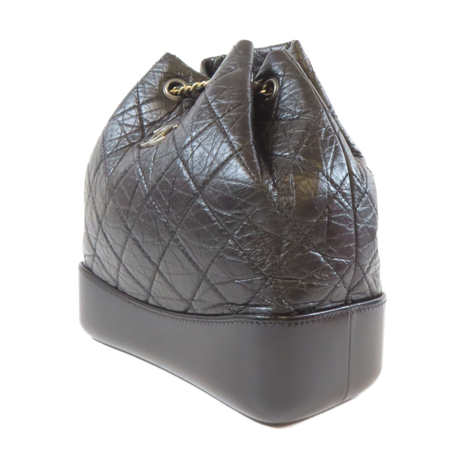 CHANEL 菱格牛皮皮革Gabrielle Backpack Small鏈帶背包黑色