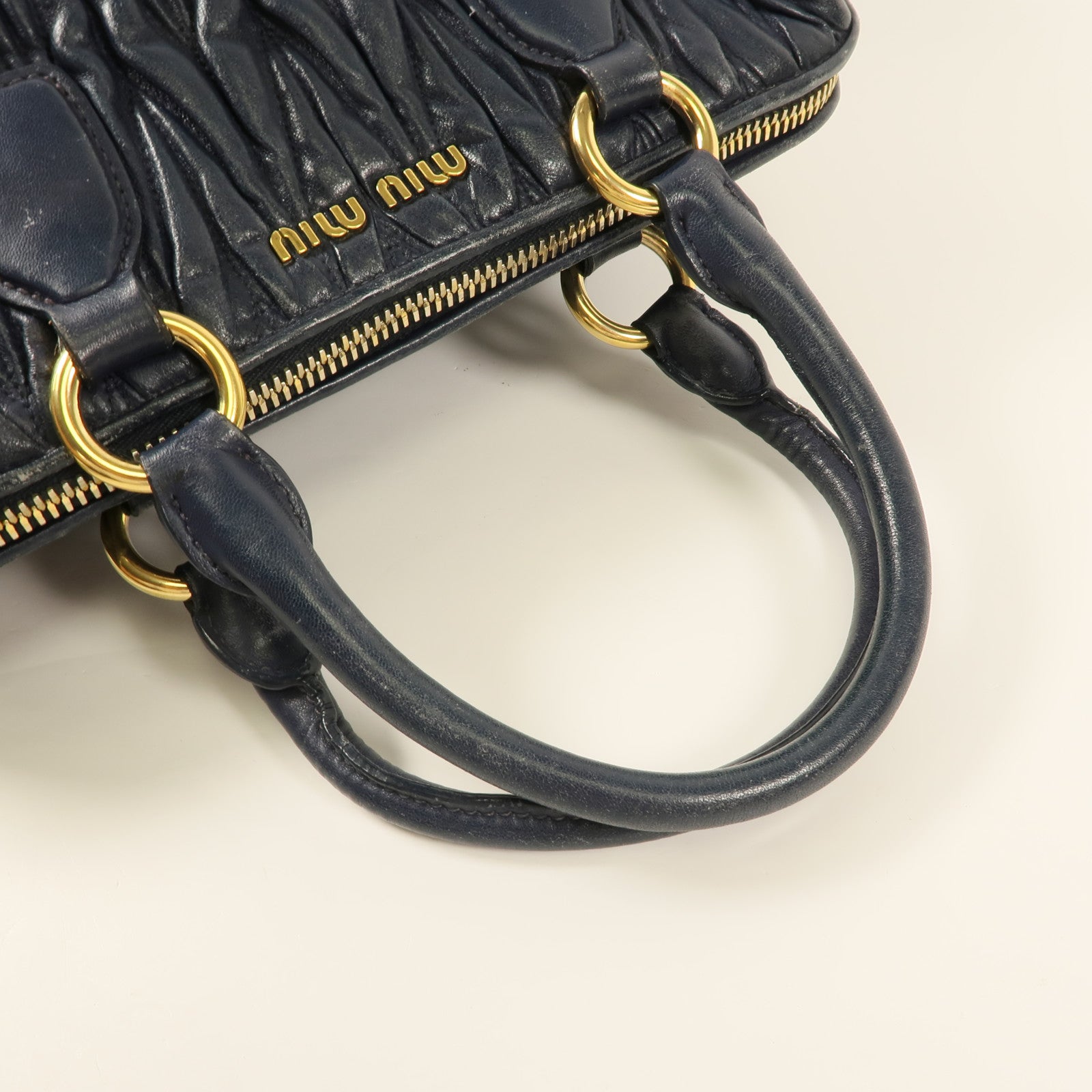 MIU MIU GHW Hand Bag Lambskin Leather Navy