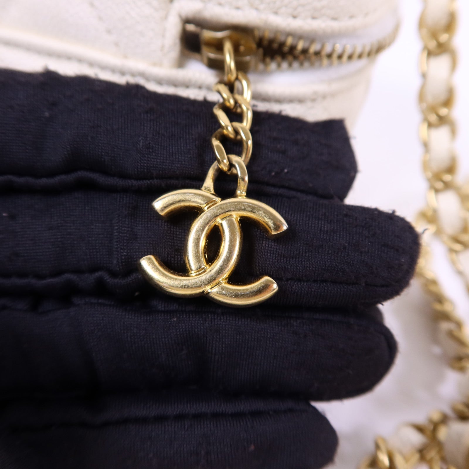 CHANEL 牛皮皮革Mini Chain Shoulder金扣手挽肩背兩用袋