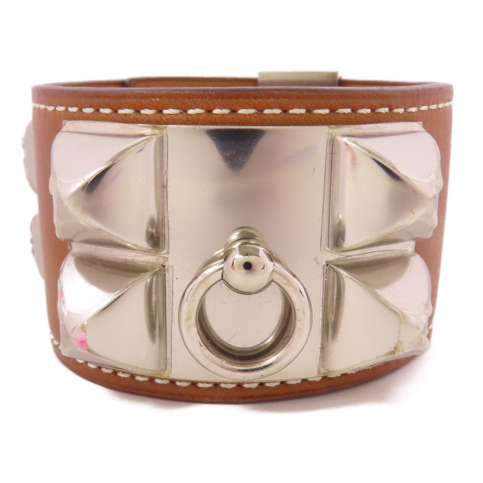 HERMES Swift皮革Collier de Chien銀扣手鐲Gold