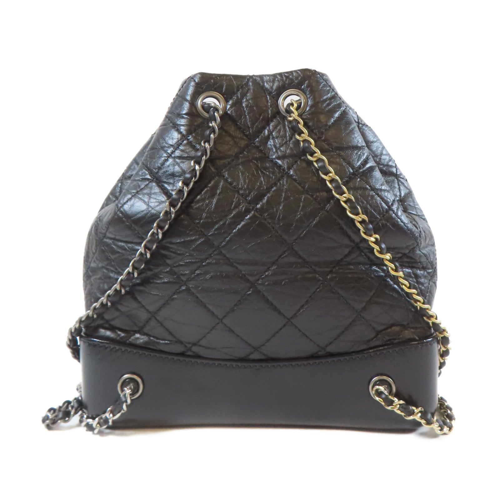 CHANEL 菱格牛皮皮革Gabrielle Backpack Small鏈帶背包黑色