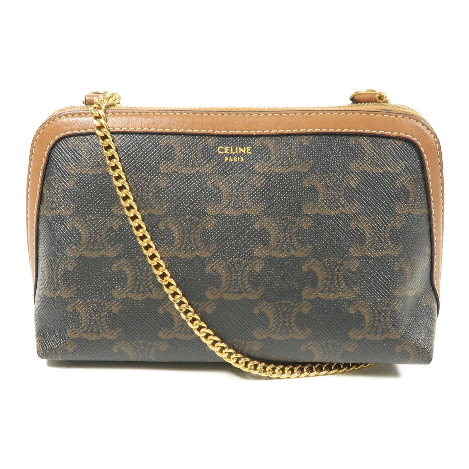 CELINE 塗層帆布Chain Shoulder金扣鏈帶肩背袋