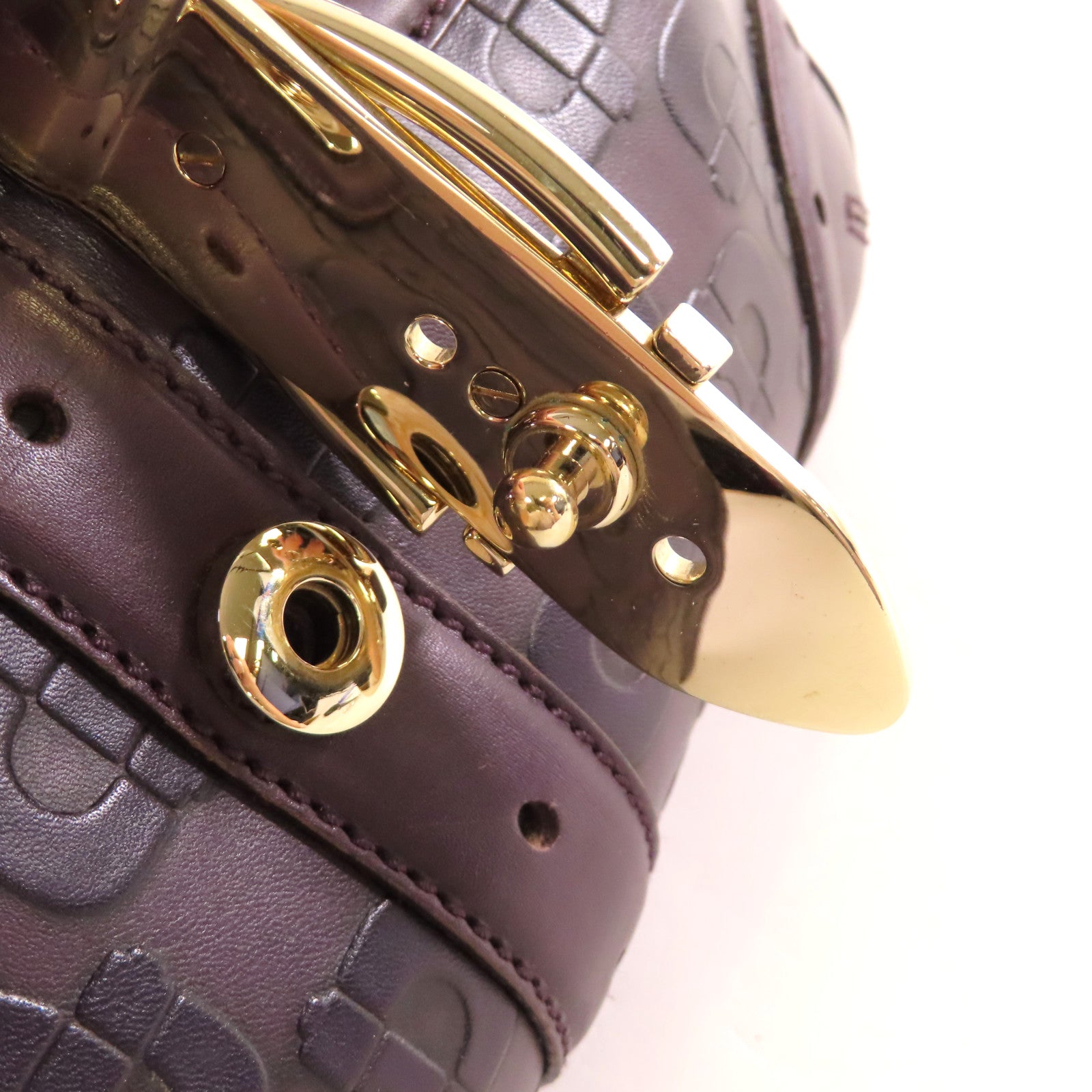 GUCCI 牛皮皮革Horsebit Handbag金扣手挽袋紫色