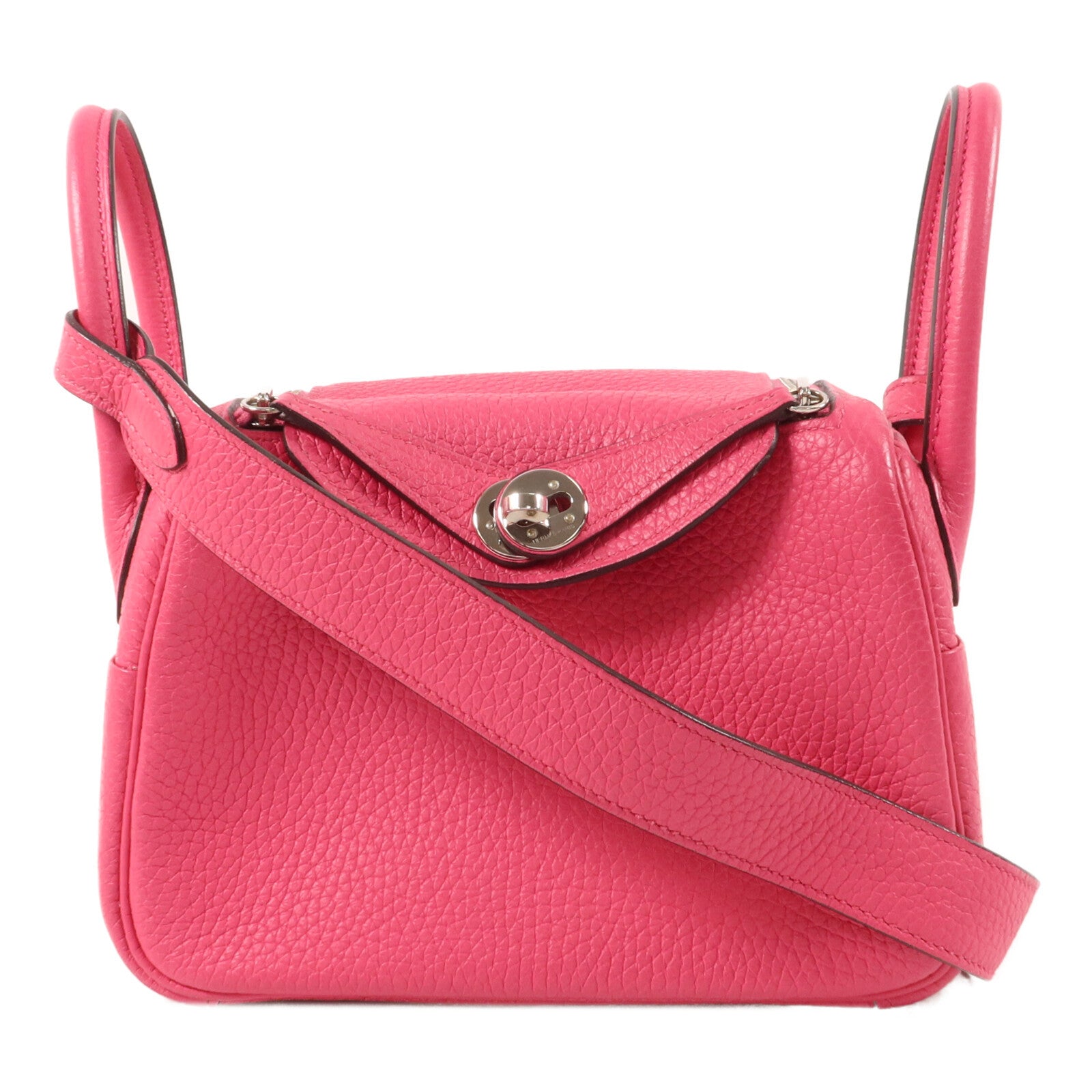 HERMES Clemence皮革Mini Lindy手挽肩背兩用袋Rose Mexico