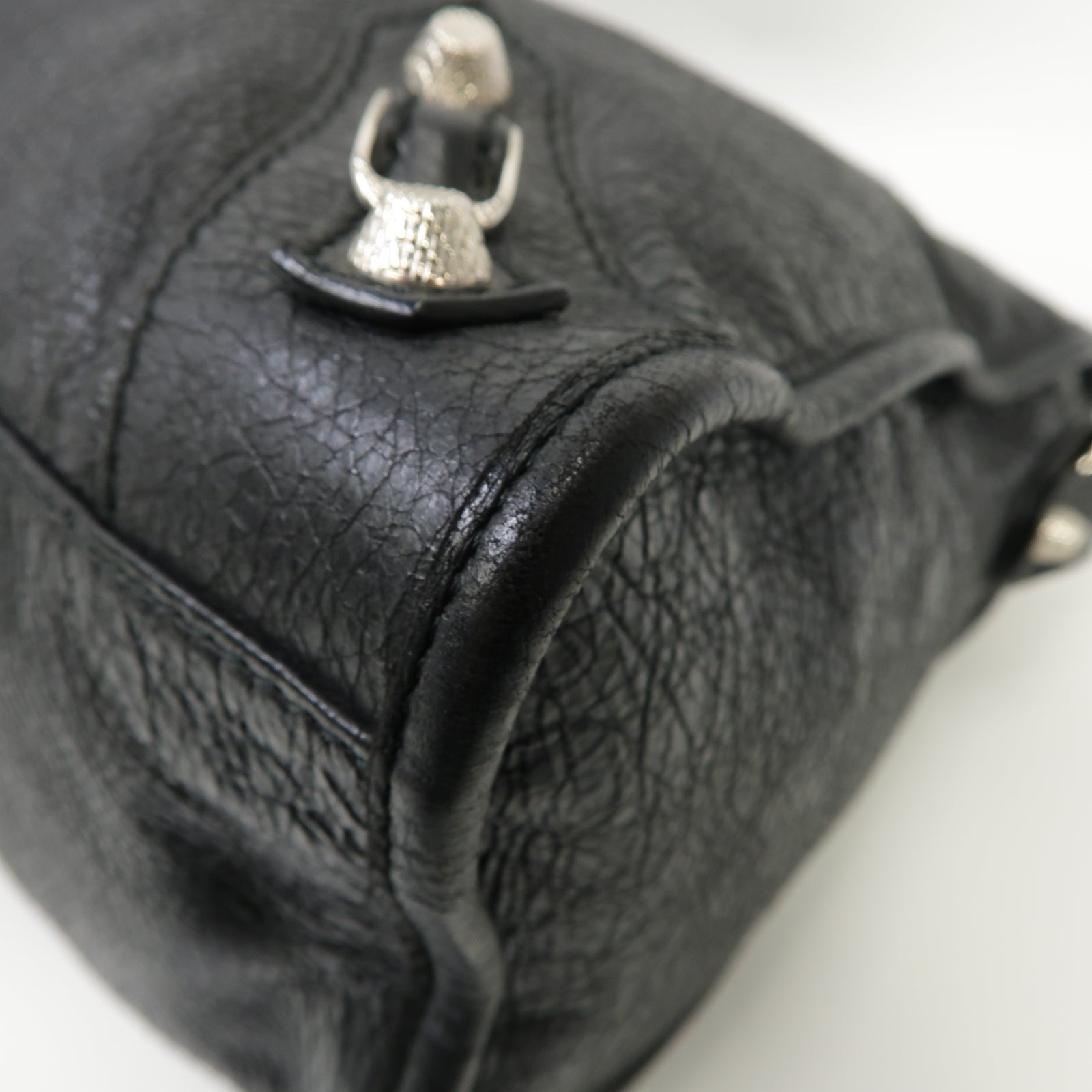 BALENCIAGA 羊皮皮革City銀扣手挽肩背兩用袋黑色