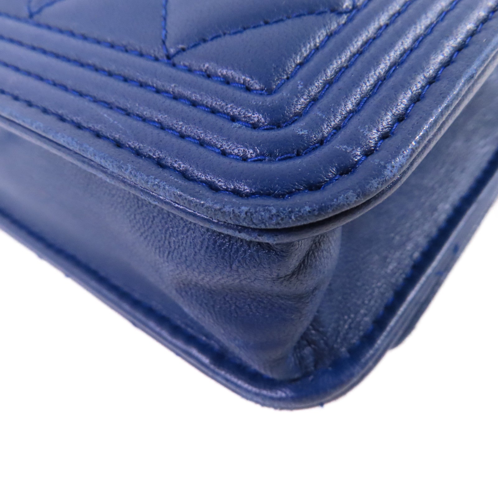 CHANEL 【激減優惠】菱格羊皮皮革WOC Wallet On Chain Shoulder Bag銀扣鏈帶肩背袋藍色