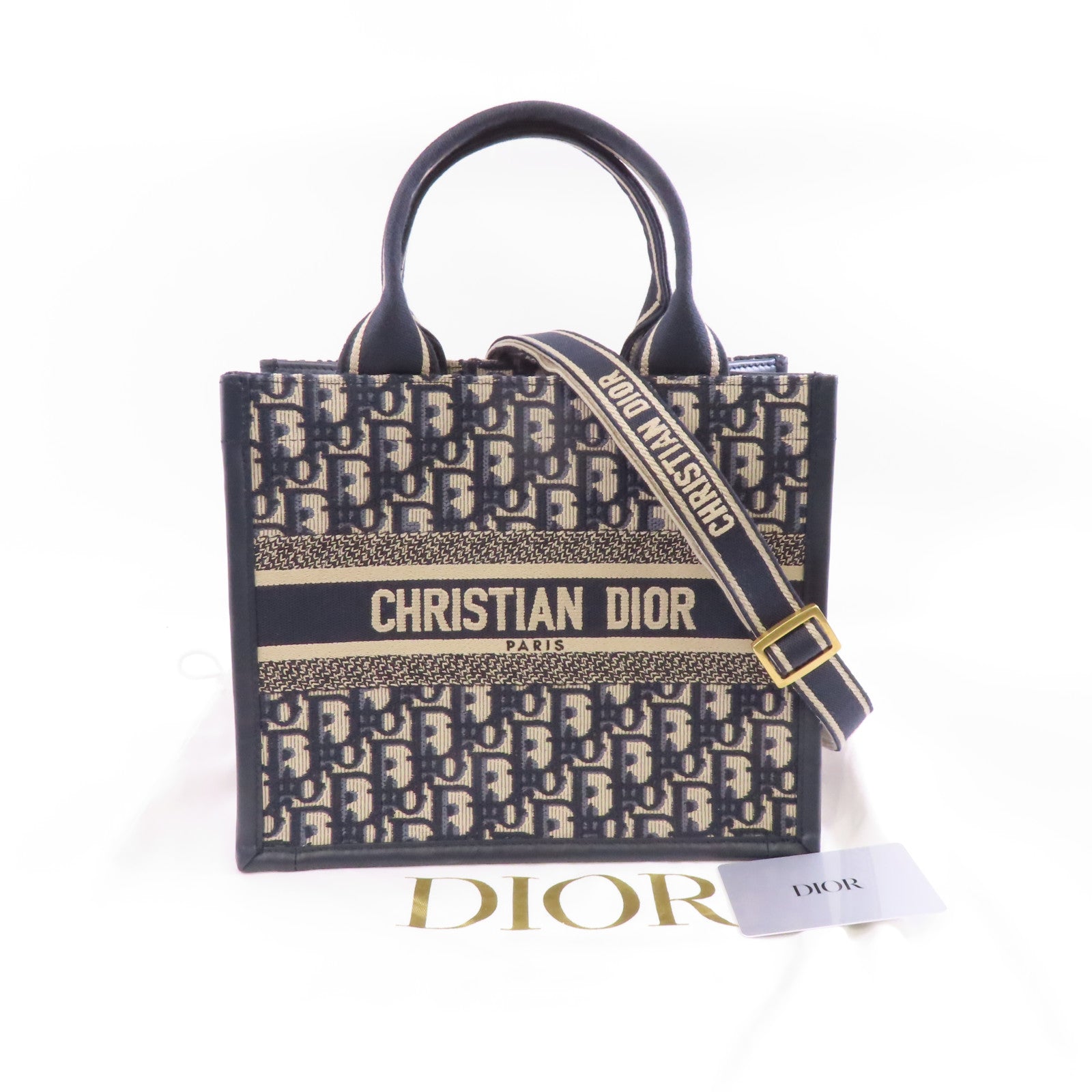 Dior 帆布2way Shoulder Bag金扣手挽肩背兩用袋深藍色/米色