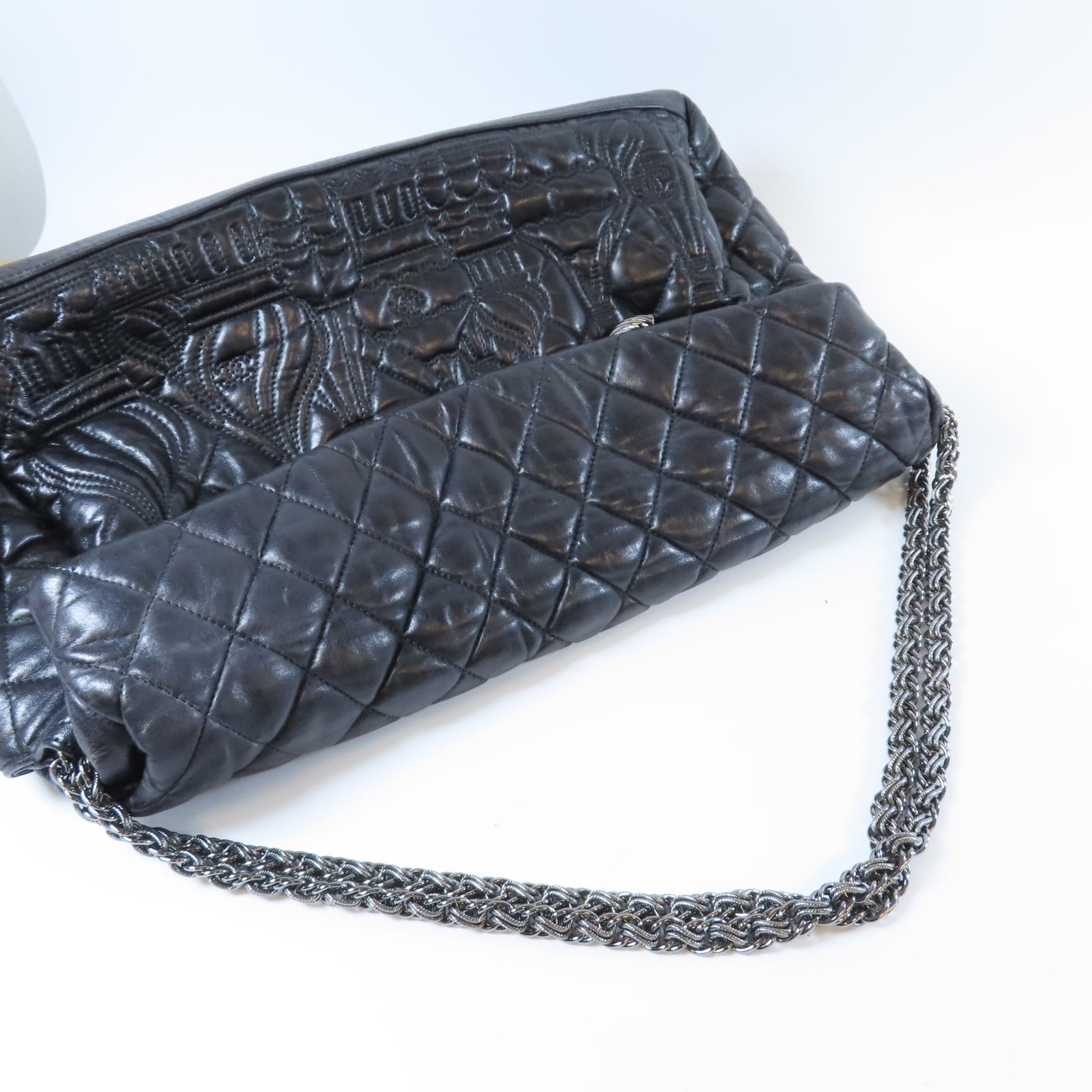 CHANEL 【激減優惠】菱格牛皮皮革Shoulder Bag銀扣鏈帶肩背袋黑色