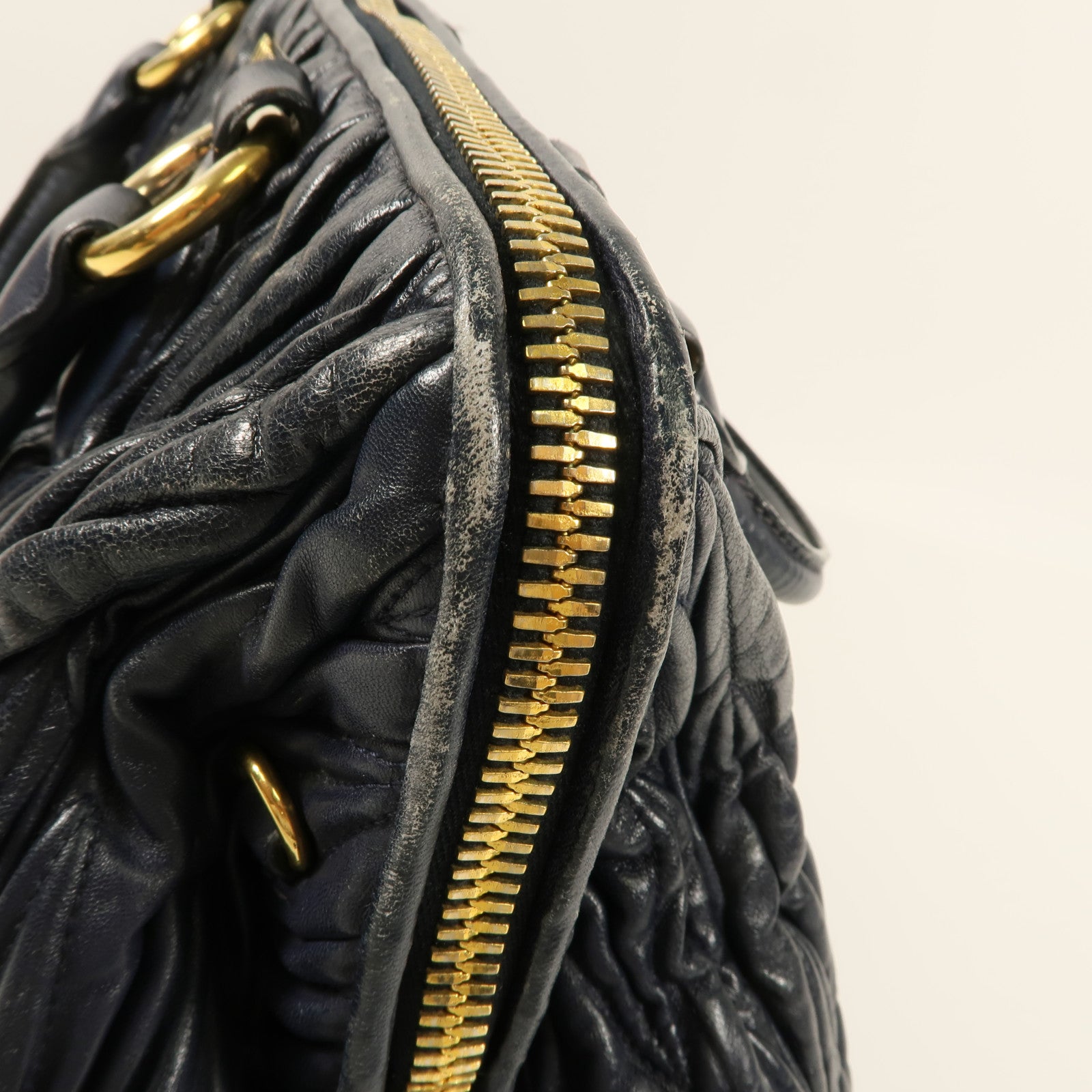 MIU MIU GHW Hand Bag Lambskin Leather Navy