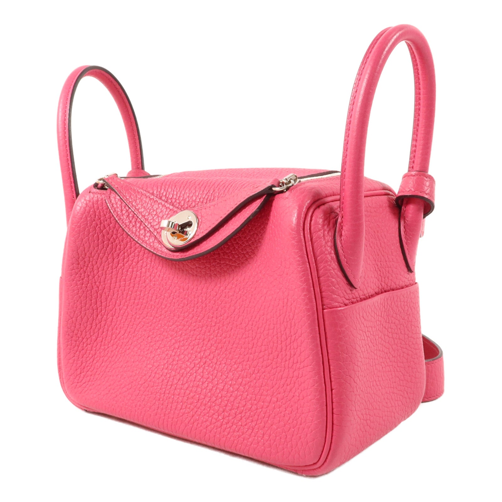 HERMES Clemence皮革Mini Lindy手挽肩背兩用袋Rose Mexico