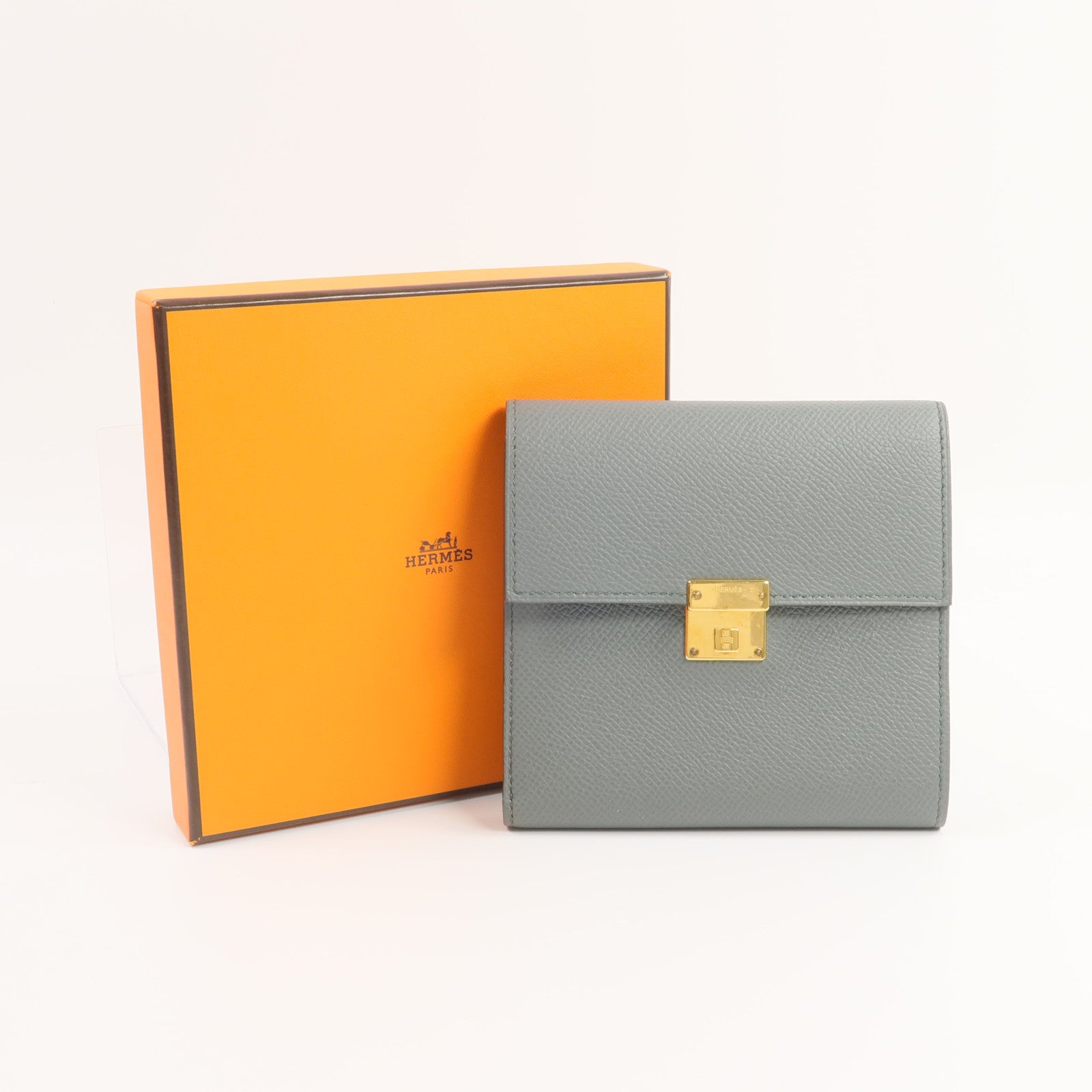 HERMES Epsom皮革Clic 12錢包Vert Amande