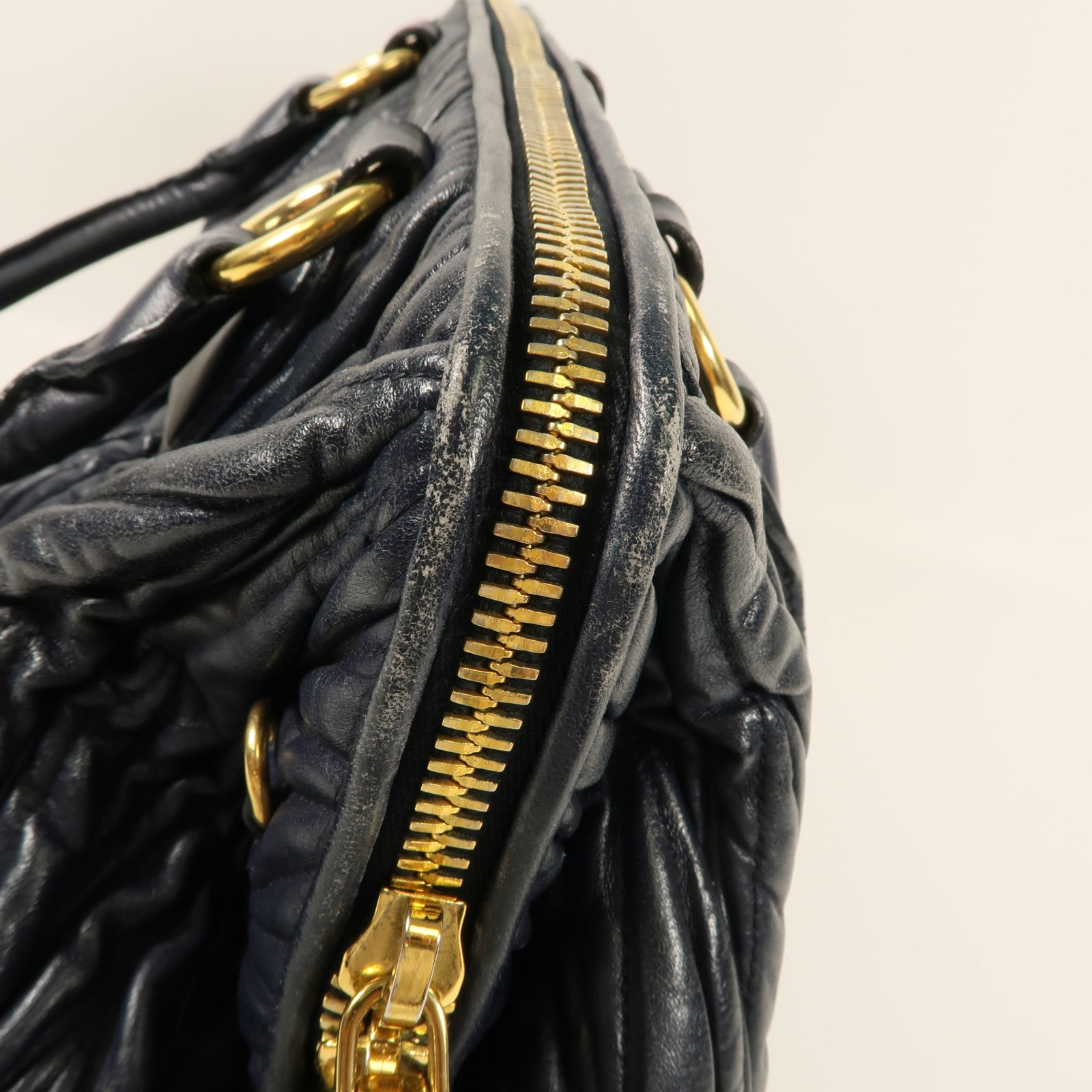 MIU MIU GHW Hand Bag Lambskin Leather Navy