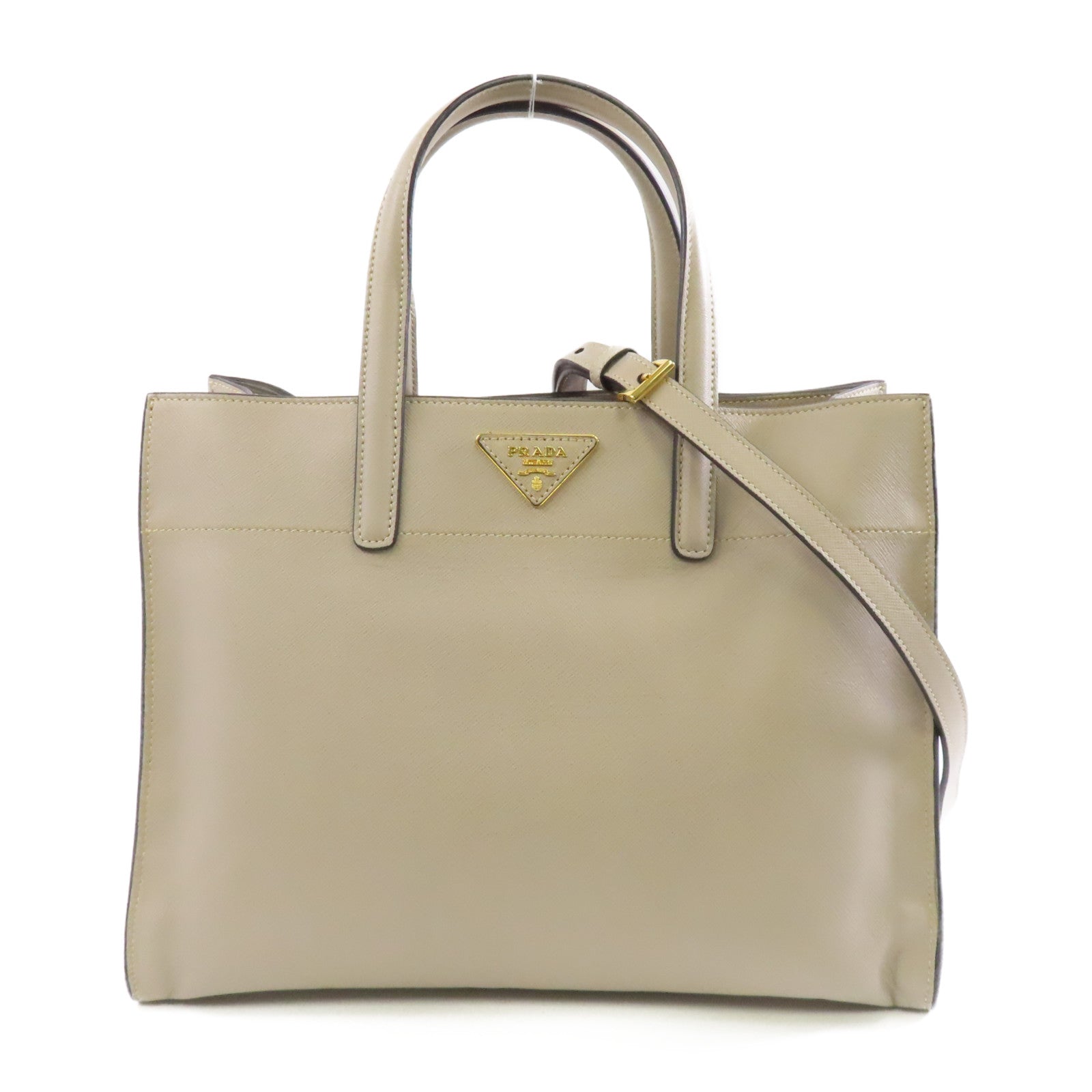 PRADA 牛皮皮革Shoulder Bag金扣手挽肩背兩用袋灰色