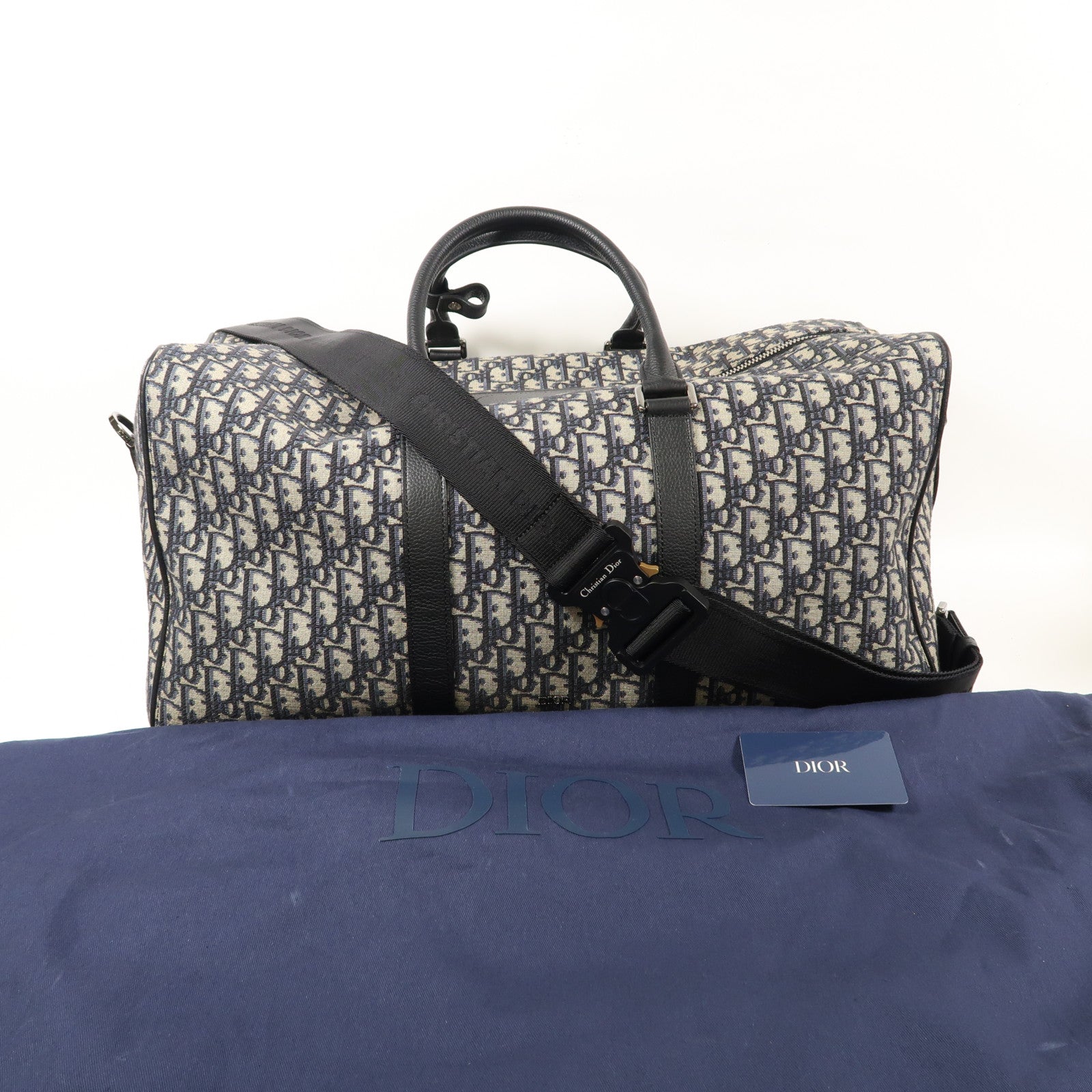 Dior 帆布Lingot 50銀扣波士頓包/肩背兩用袋
