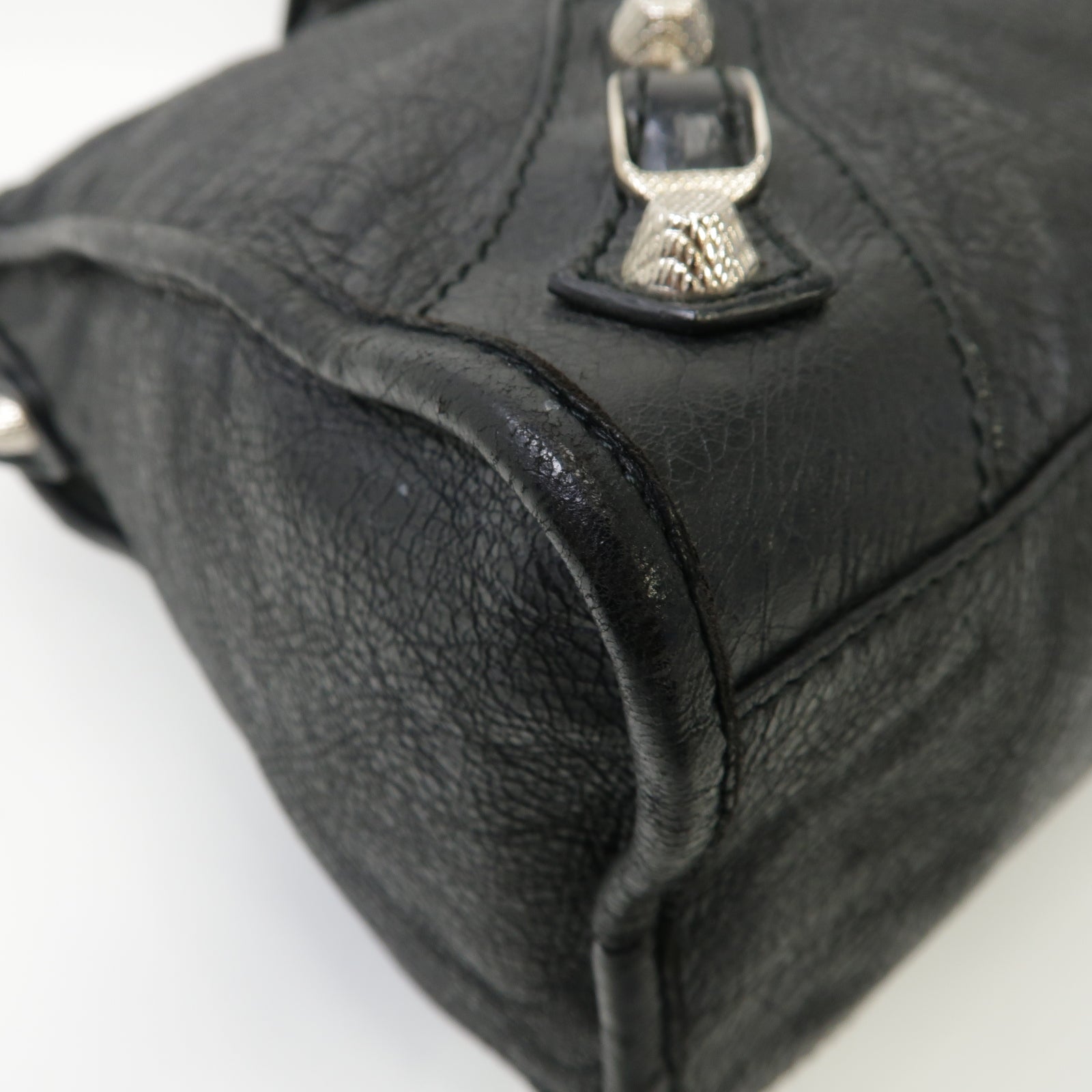 BALENCIAGA 羊皮皮革City銀扣手挽肩背兩用袋黑色