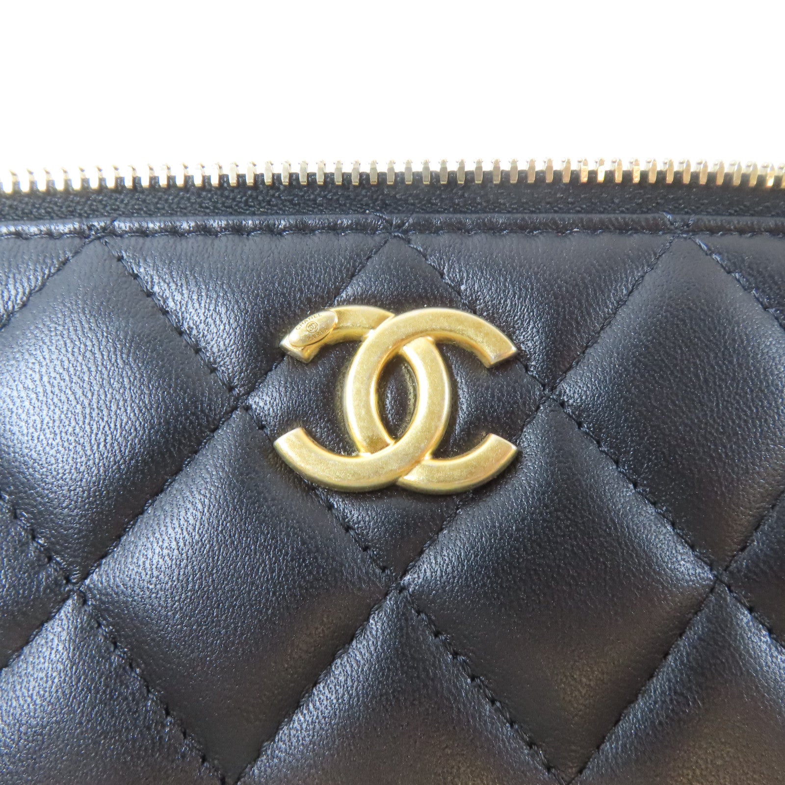 CHANEL 菱格羊皮皮革Vanity Case金扣鏈帶肩背袋黑色