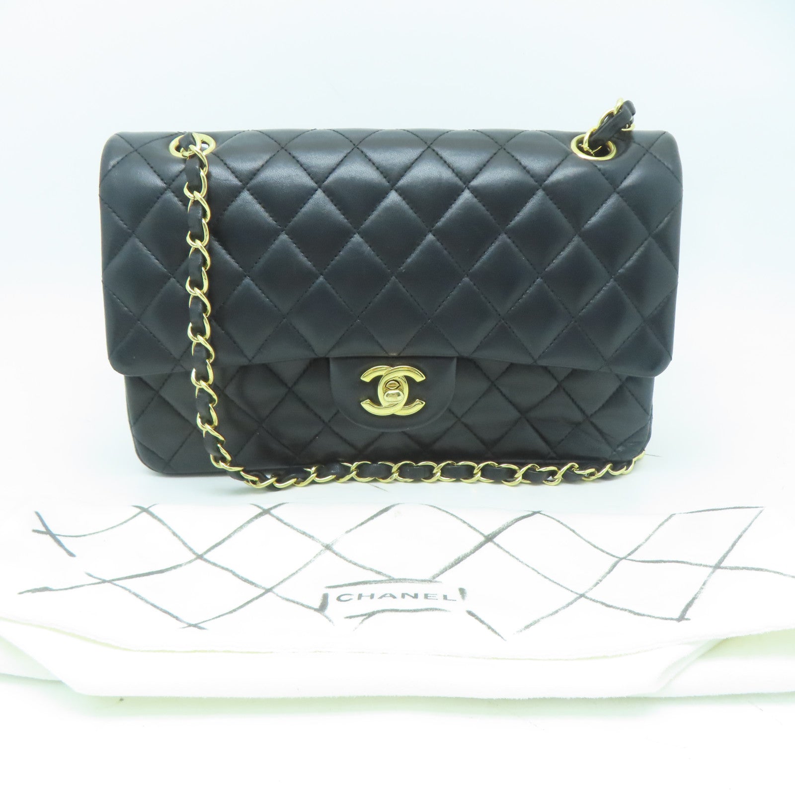 CHANEL 【激減優惠】菱格羊皮皮革Classic 25金扣鏈帶肩背袋黑色