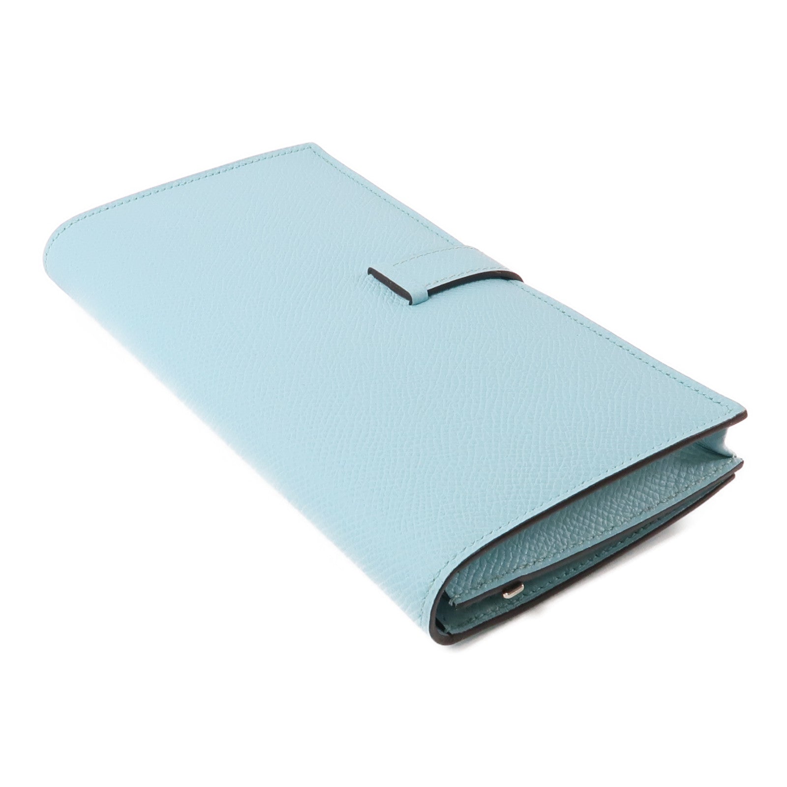 HERMES Epsom皮革Bearn Wallet銀扣長錢包Bleu Atoll/淺藍色