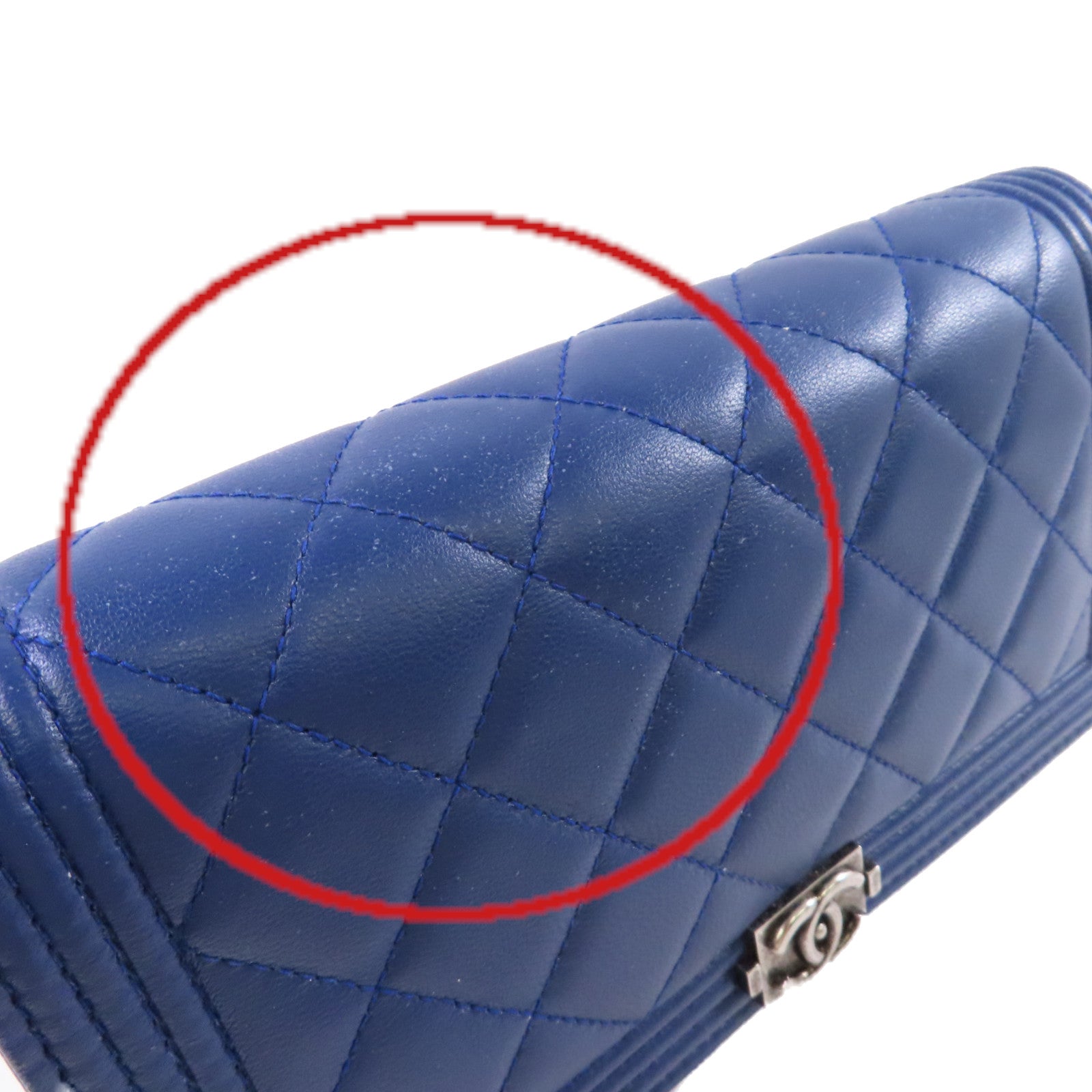 CHANEL 【激減優惠】菱格羊皮皮革WOC Wallet On Chain Shoulder Bag銀扣鏈帶肩背袋藍色