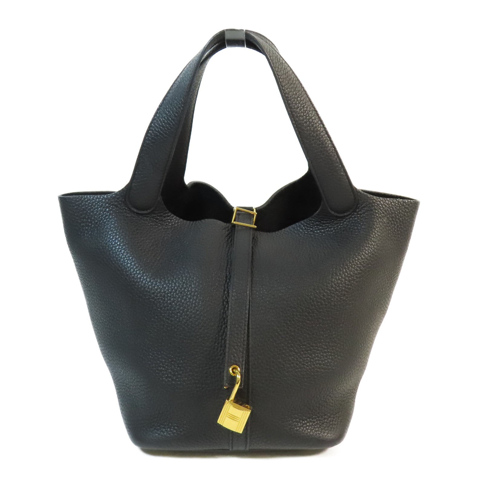 HERMES Clemence皮革Picotin MM金扣手挽袋Noir