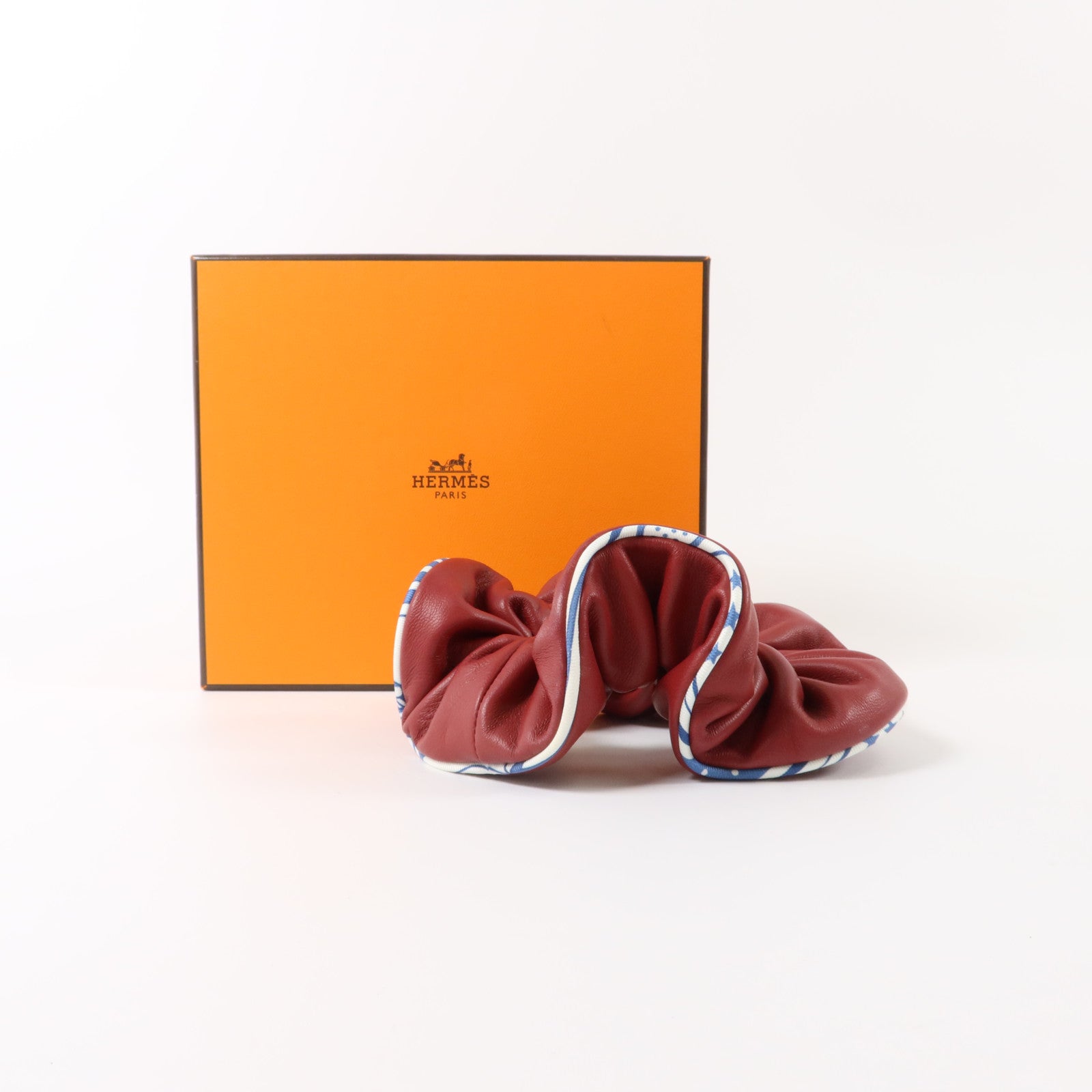 HERMES 羊皮皮革/絲質Hair Scrunchie髮圈