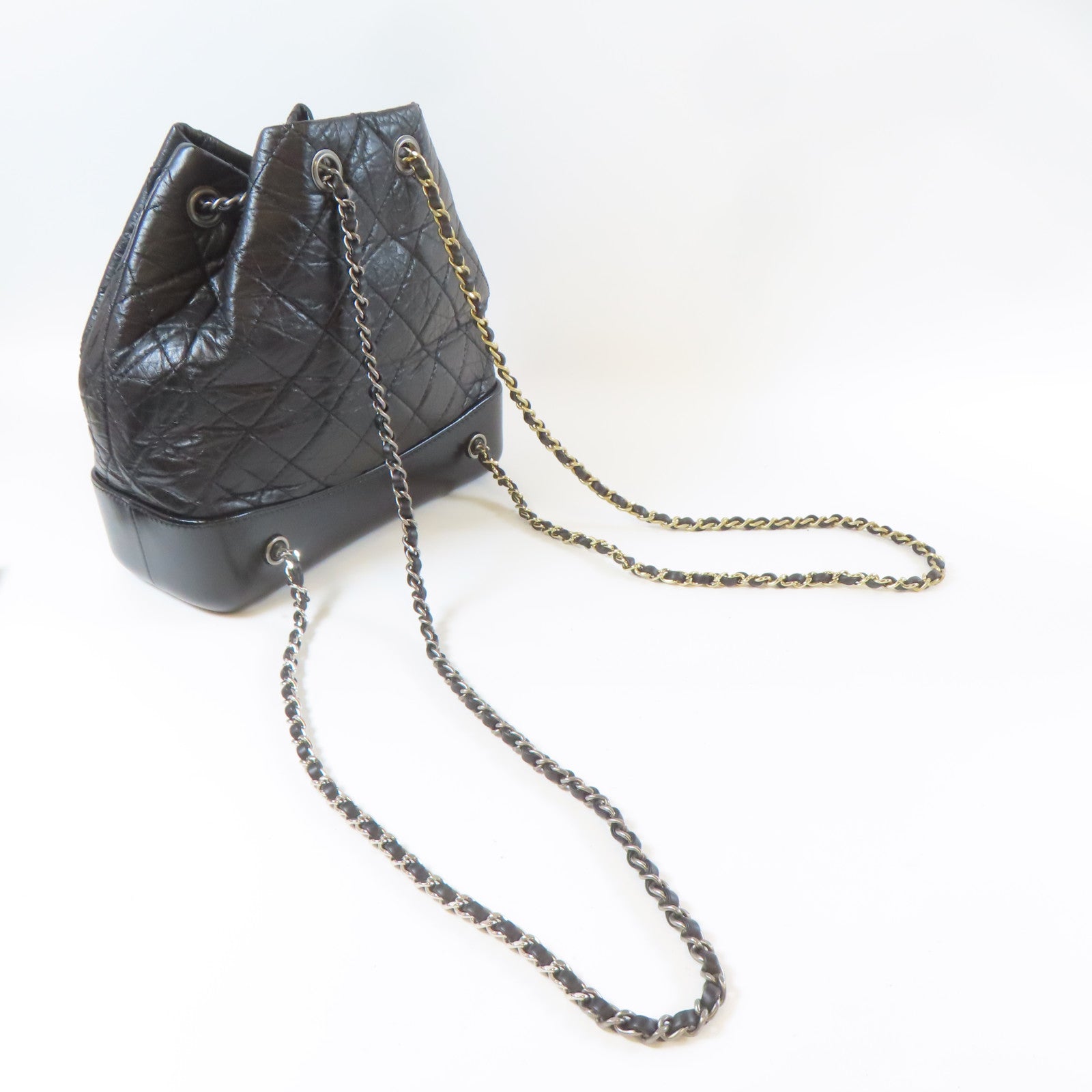 CHANEL 菱格牛皮皮革Gabrielle Backpack Small鏈帶背包黑色