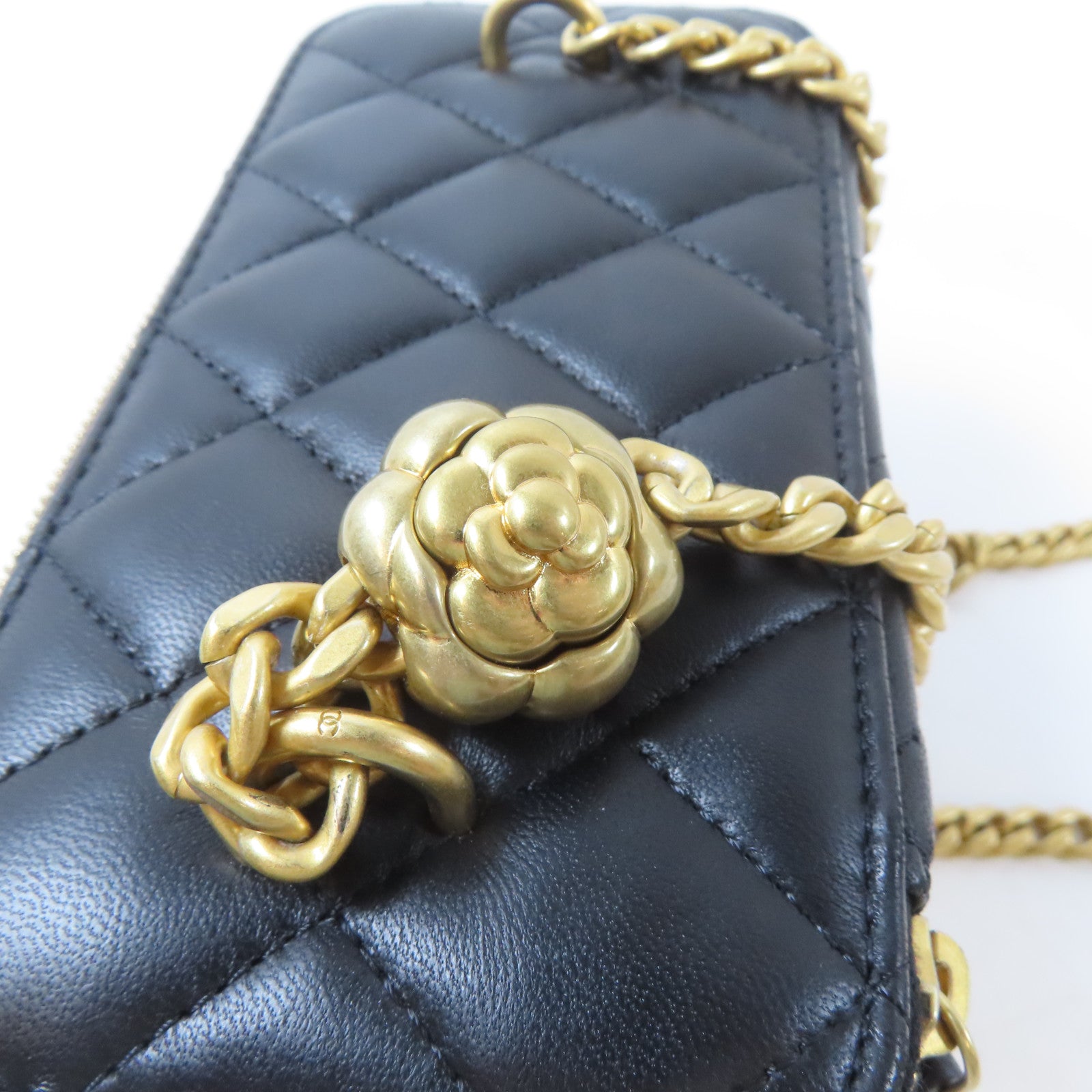 CHANEL 菱格羊皮皮革Vanity Case金扣鏈帶肩背袋黑色