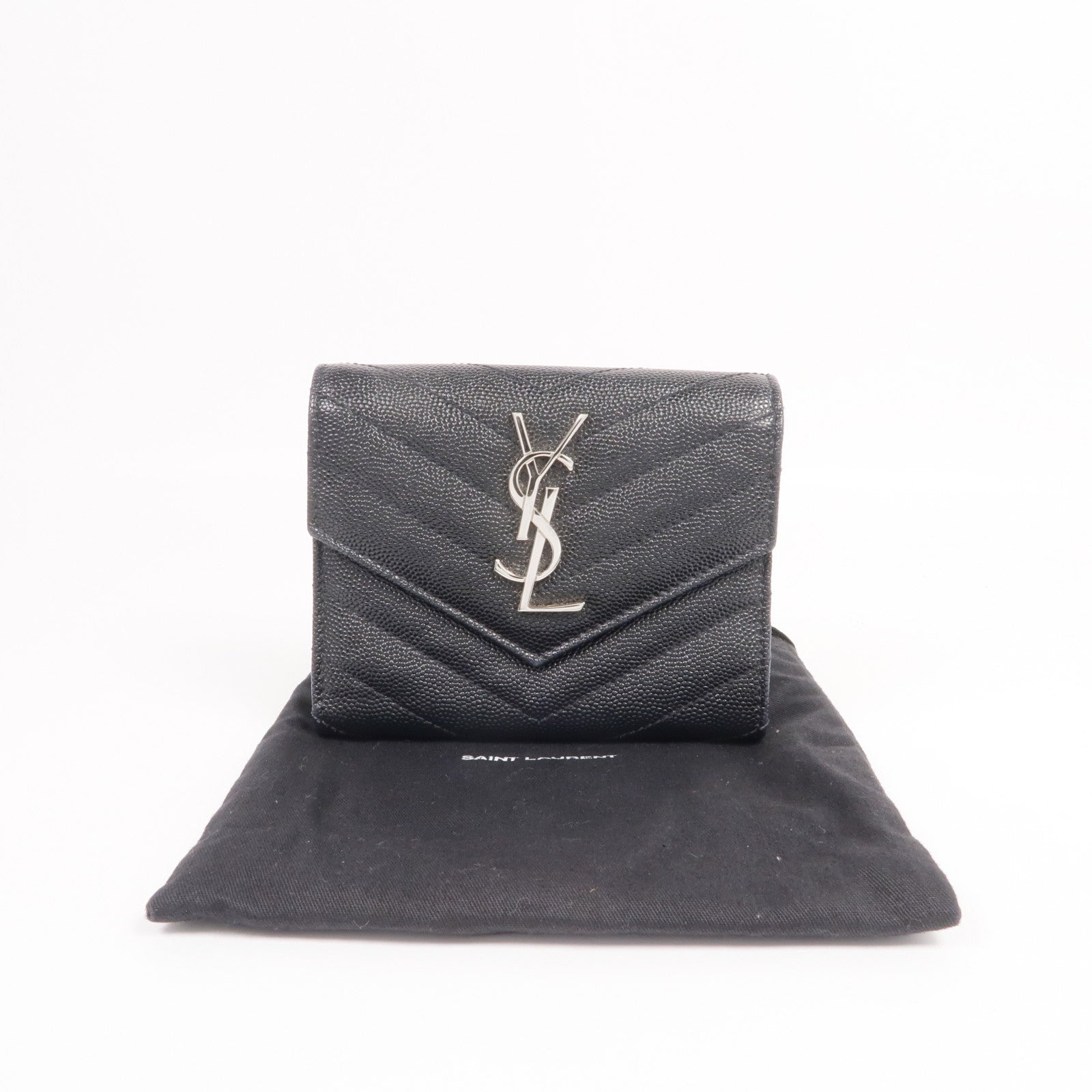 SAINT LAURENT 牛皮皮革Trifold Wallet銀扣錢包
