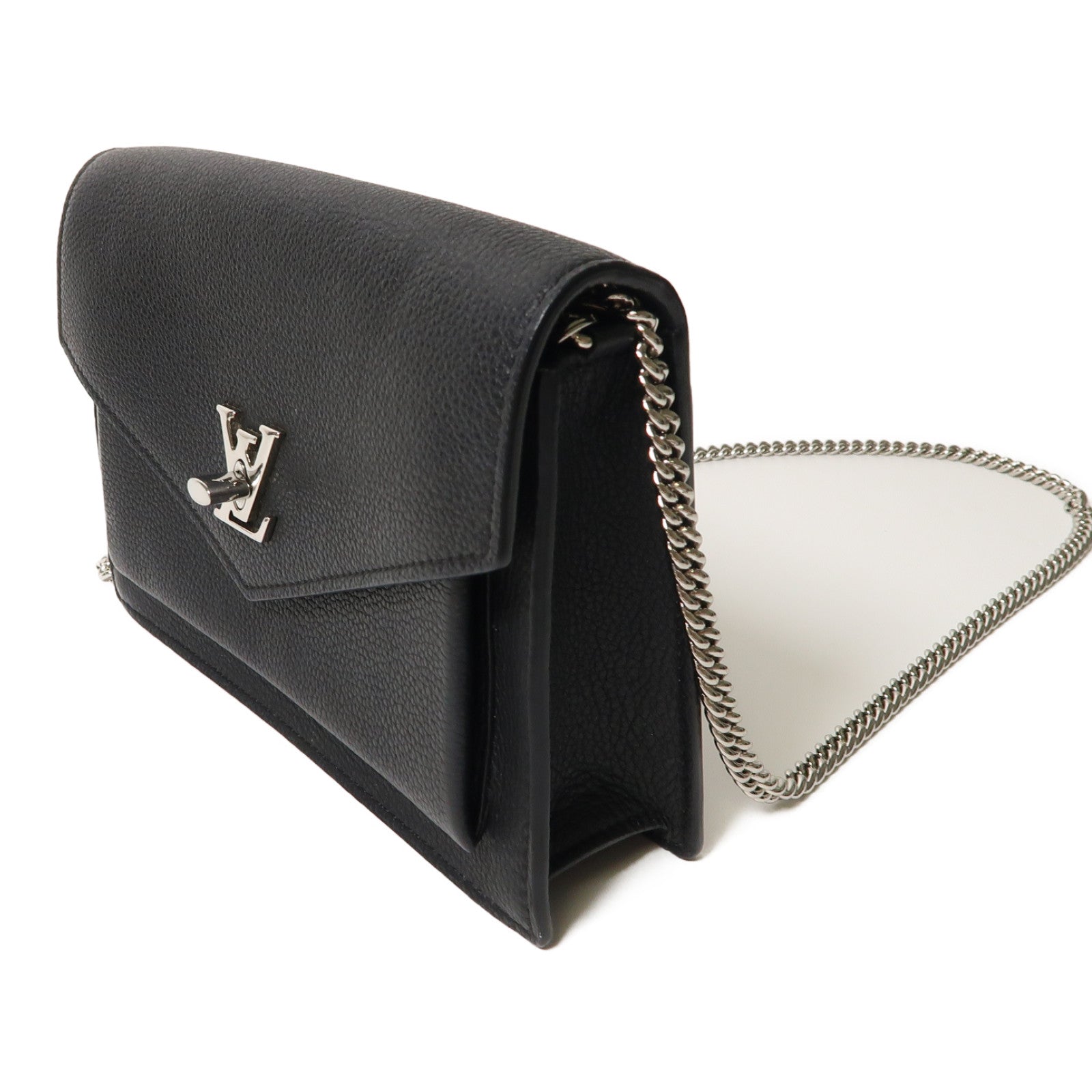 LOUIS VUITTON 牛皮皮革Mylockme Chain Pochette銀扣鏈帶肩背袋黑色
